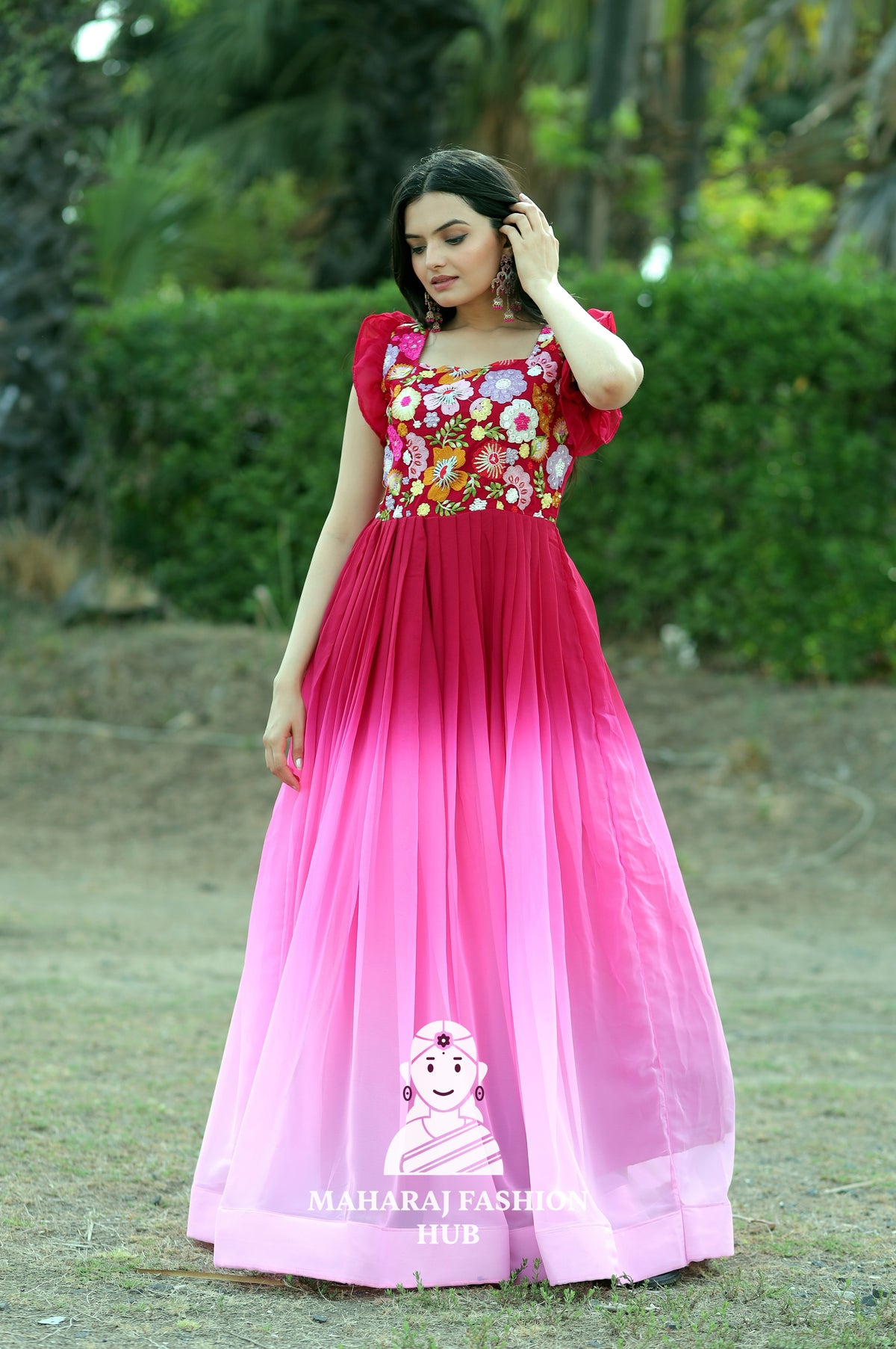 Sleeveless Designer Gown with Frill Shoulder