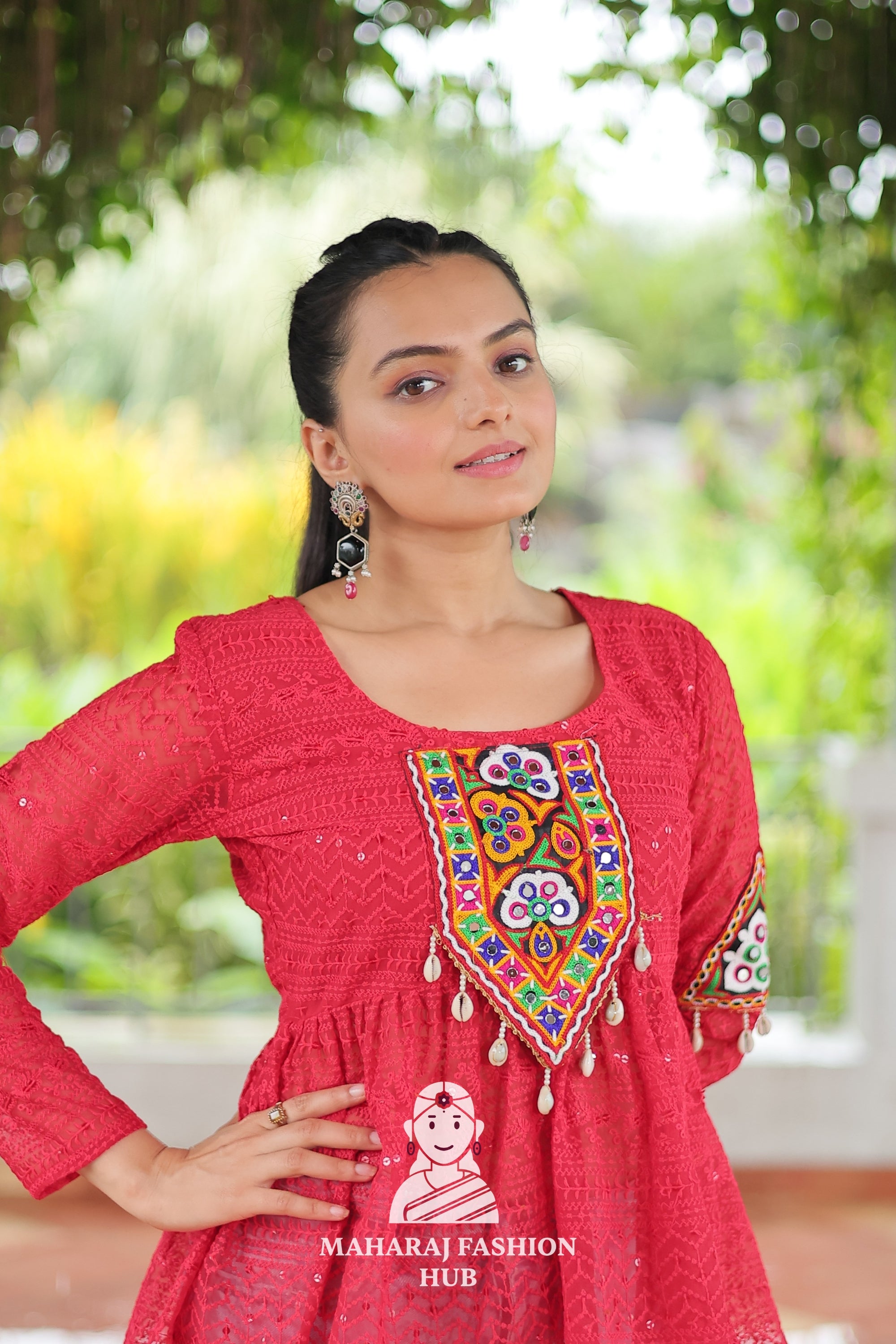 Premium Georgette Peplum Top with Kutchi Patch Schiffli Work 🎨🪔