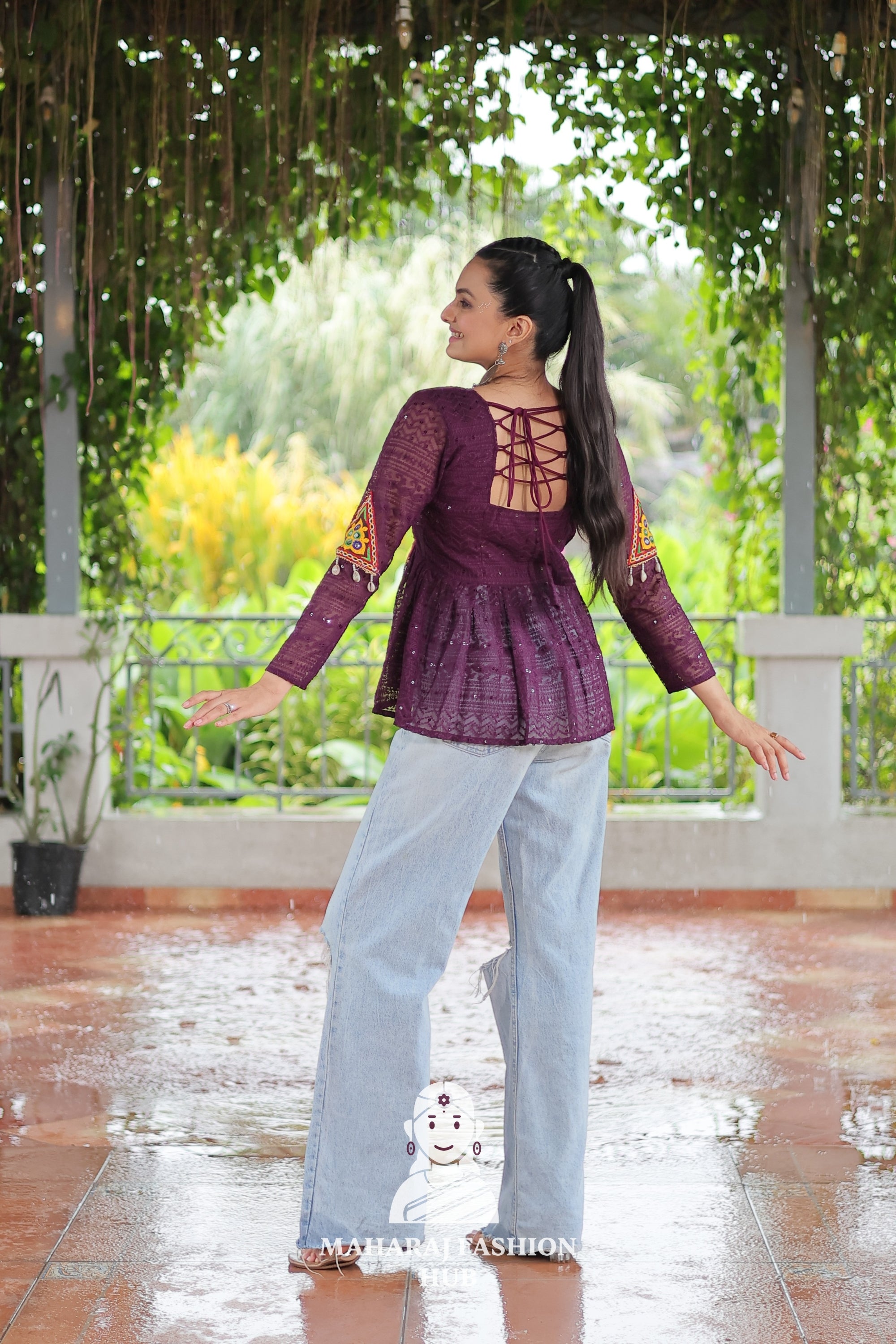 Elegant Kutchi Gamthi Schiffli Embroidery Georgette Peplum Top 🌸👑