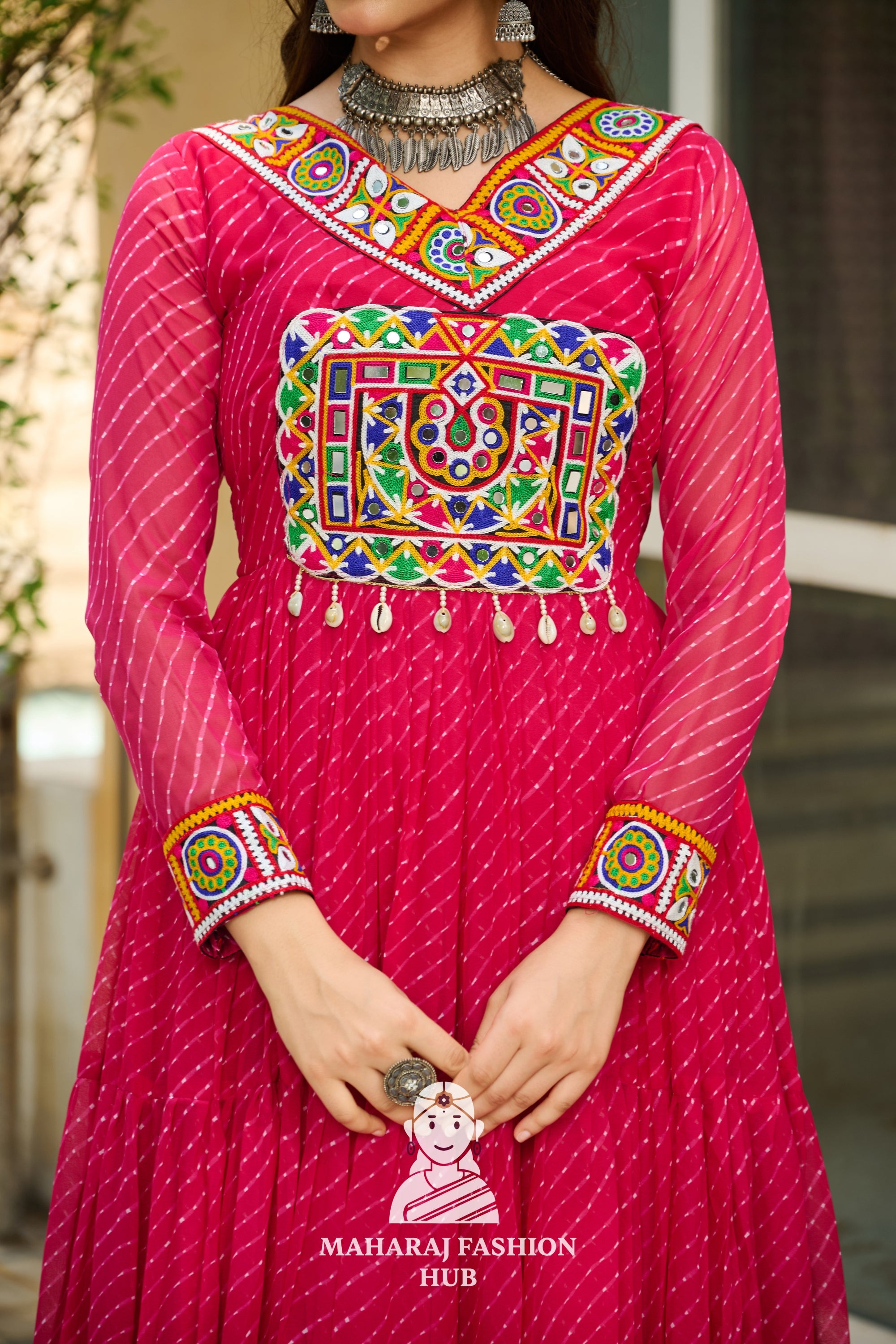 Festive Laheriya Kutchi Patch Faux Georgette Navratri Gown Design 🎶👑