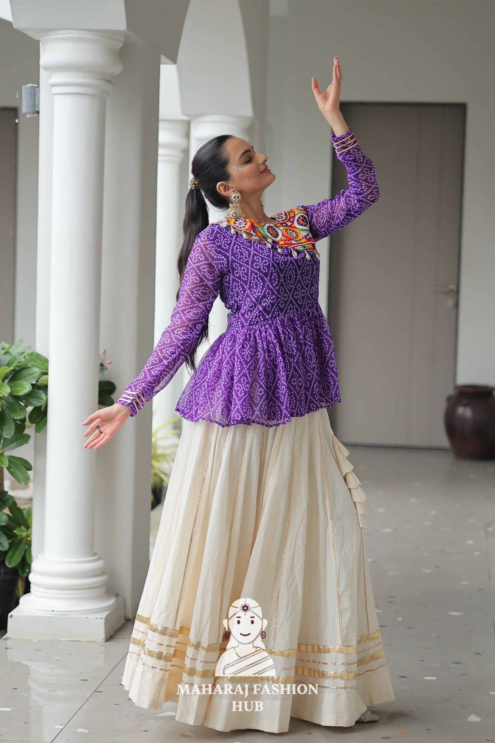 Navratri - Festive Lehenga Set – Bandhani Print Kutchi Work Top with Gota Patti Skirt 👑🌺