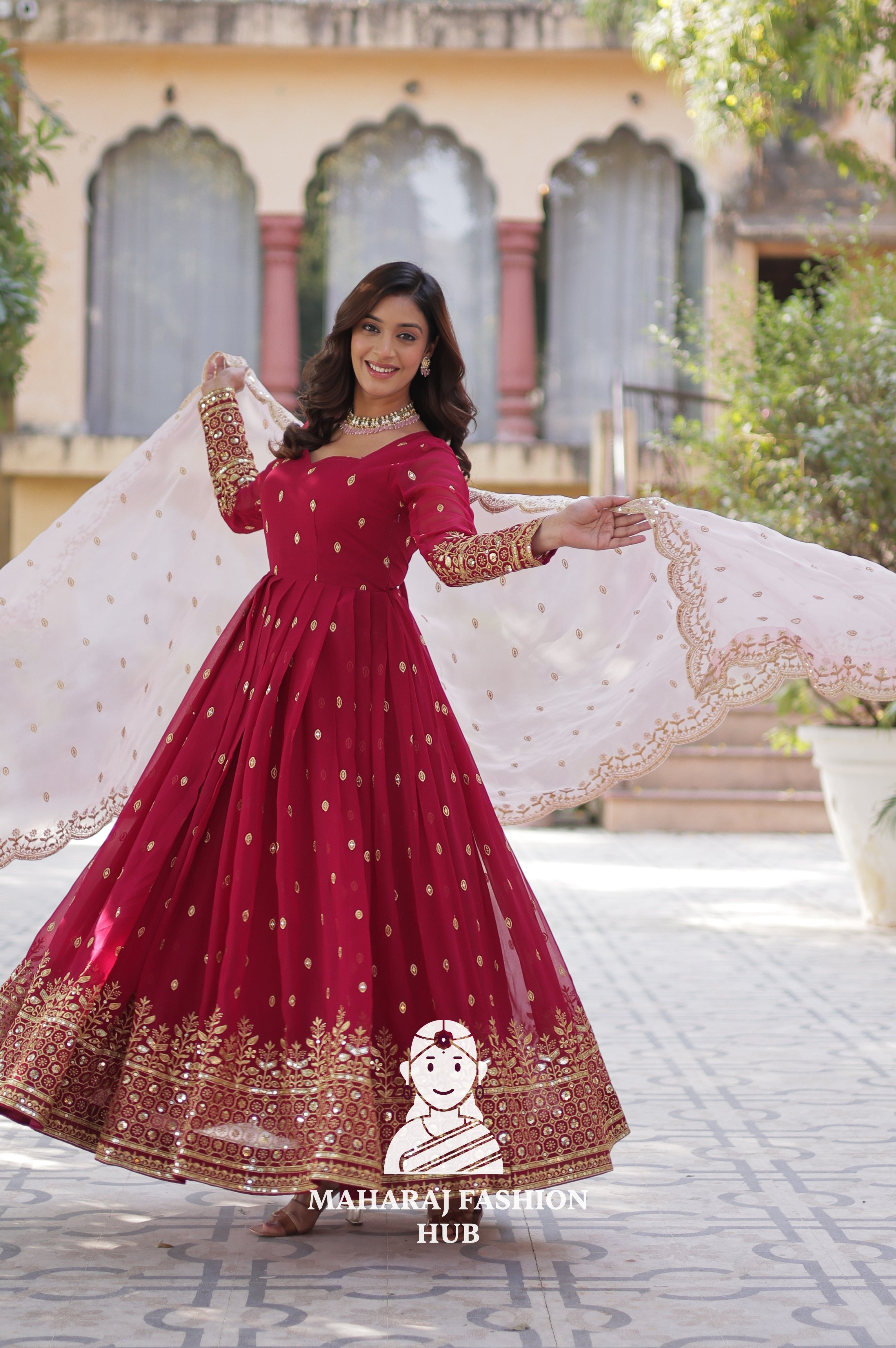 🧵 Zari Sequins Faux Blooming Gown with Designer Dupatta - Special Designer Gown
