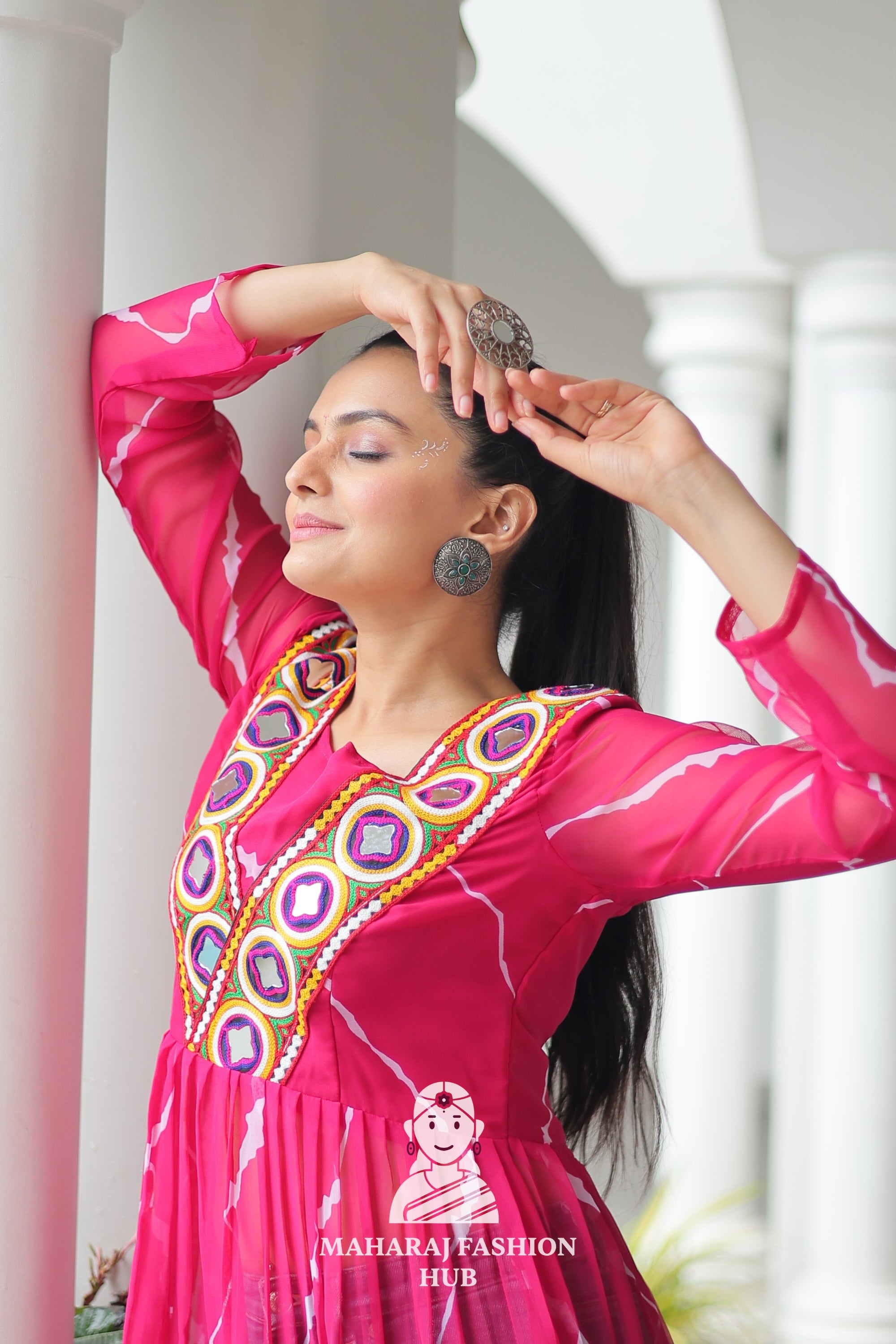 Navratri - Premium Faux Georgette Leheriya Kutchi Patchwork Navratri Kurti 🎶💃