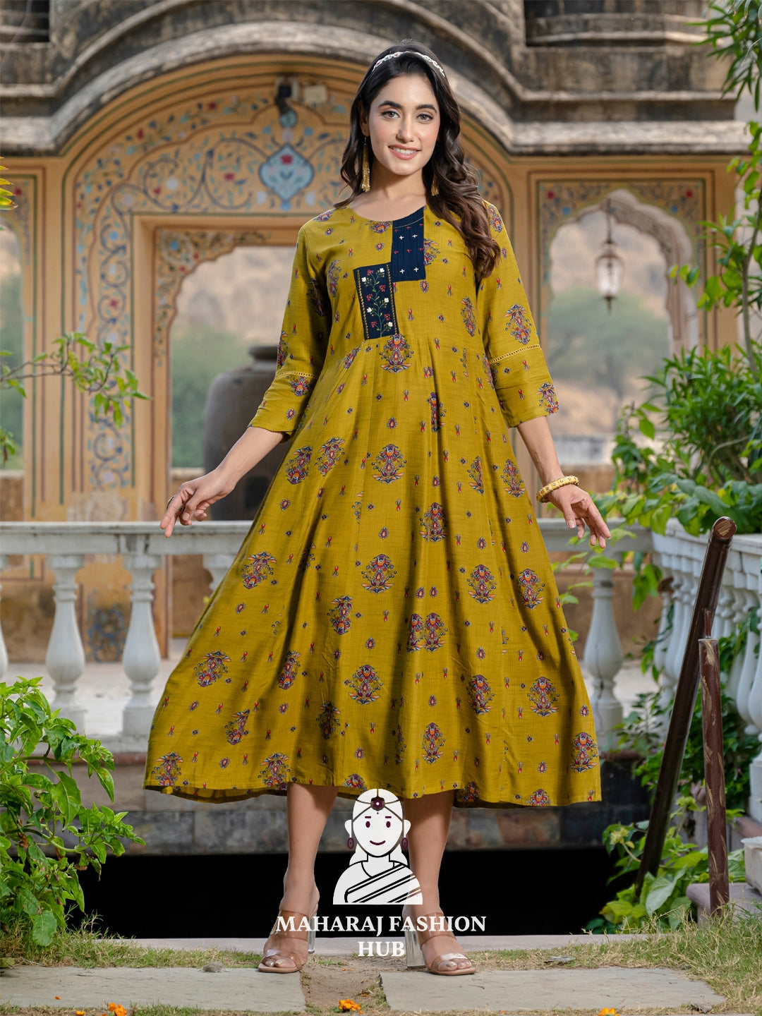 💚 Mehendi Magic – Embroidered Rayon Kurta for Women