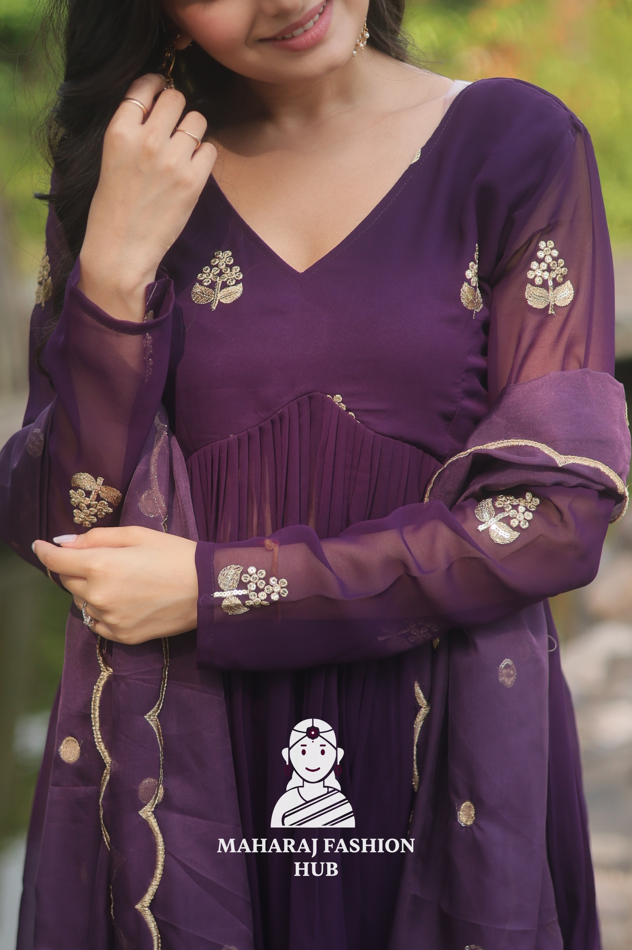 Embroidered Dreams – Designer Gown with Russian Silk Dupatta