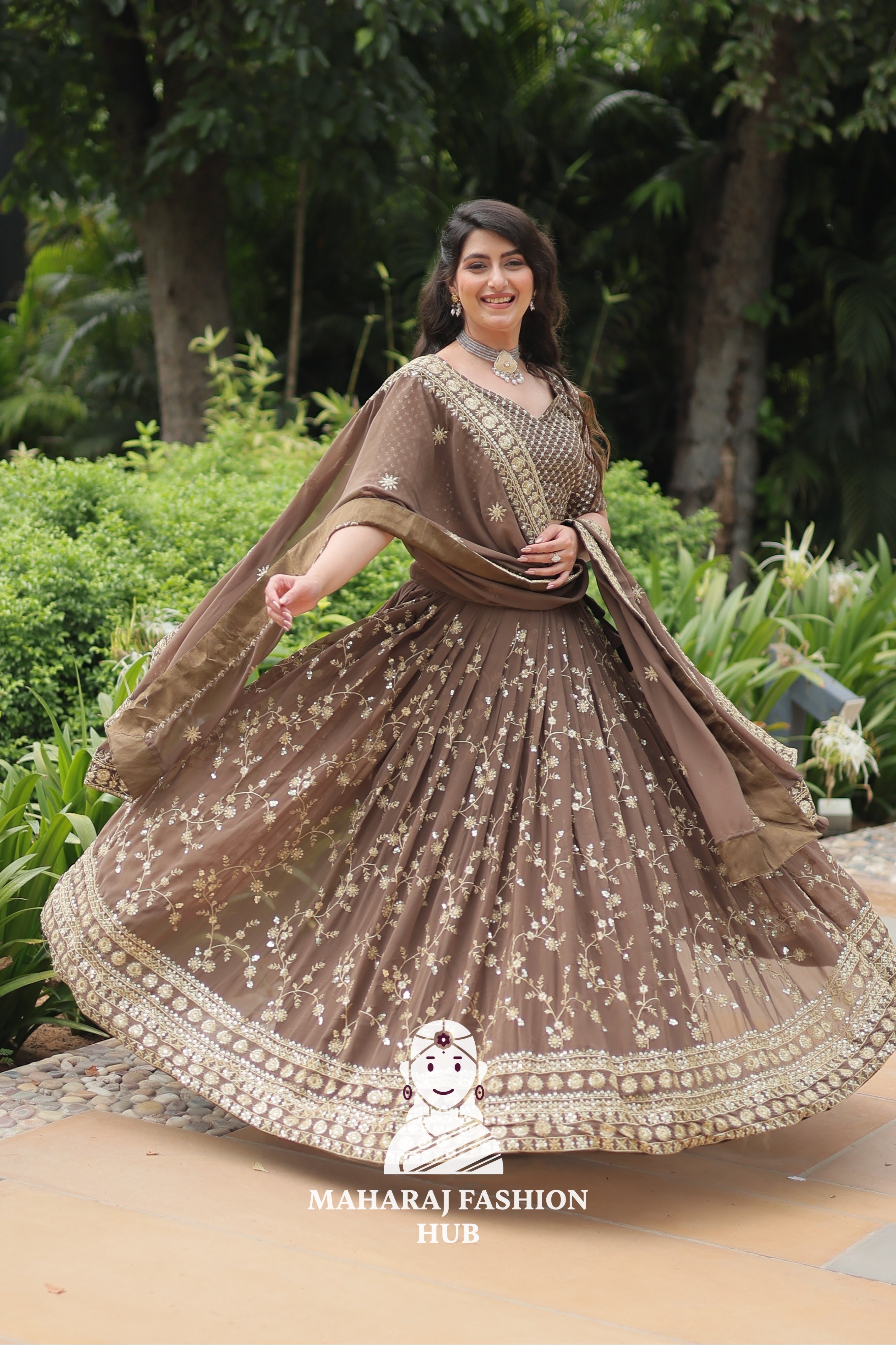Faux Blooming Lehenga Set with Heavy Sequins & Thread Embroidery, Designer Lace Border Dupatta