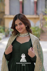 🎀 Ethnic Radiance in Vichitra with Full Sleeves & V-Neck - Special Designer Gown