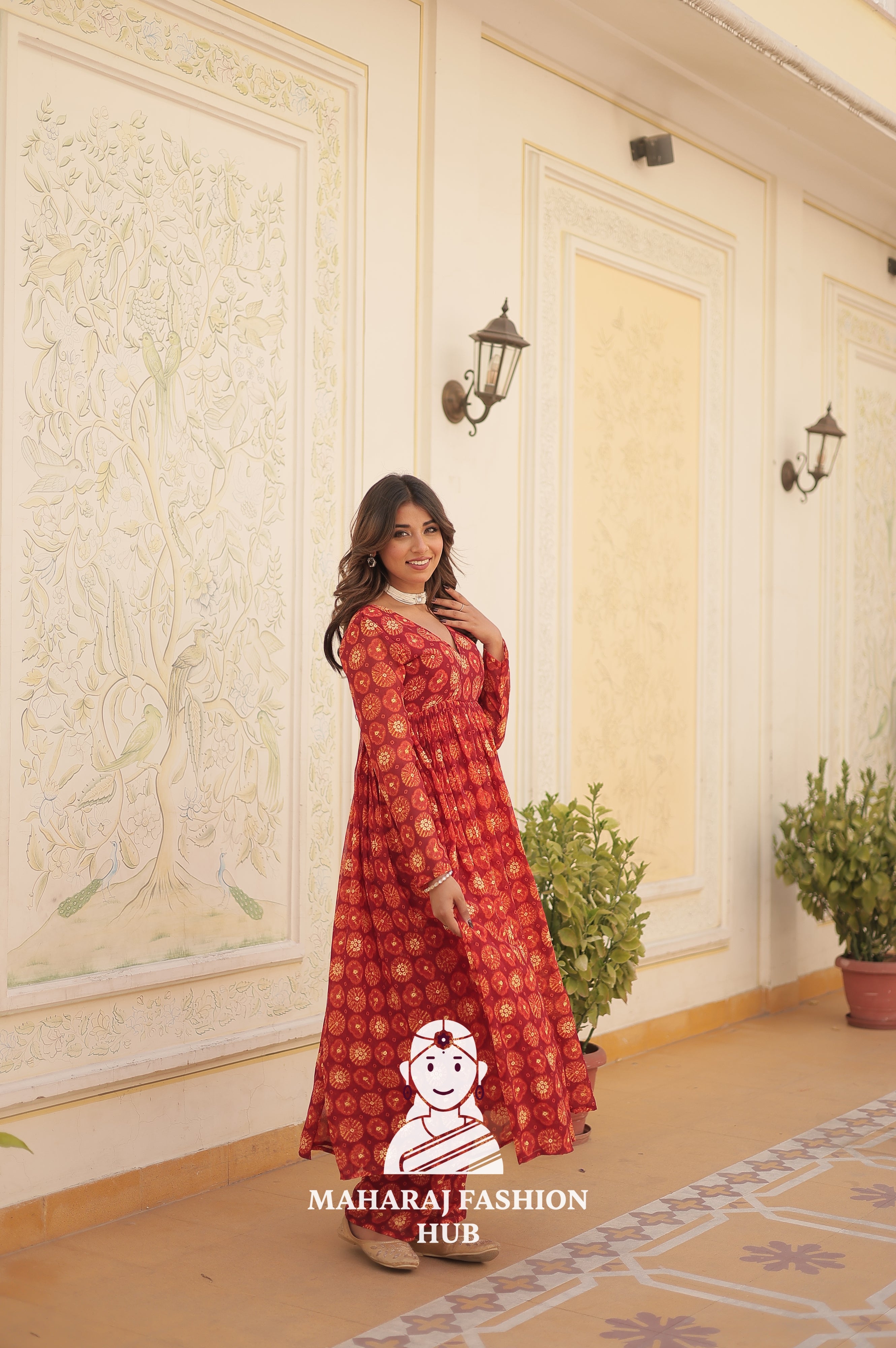 Ethnic Charm in Foil Print Georgette Grace - Special Designer Gown