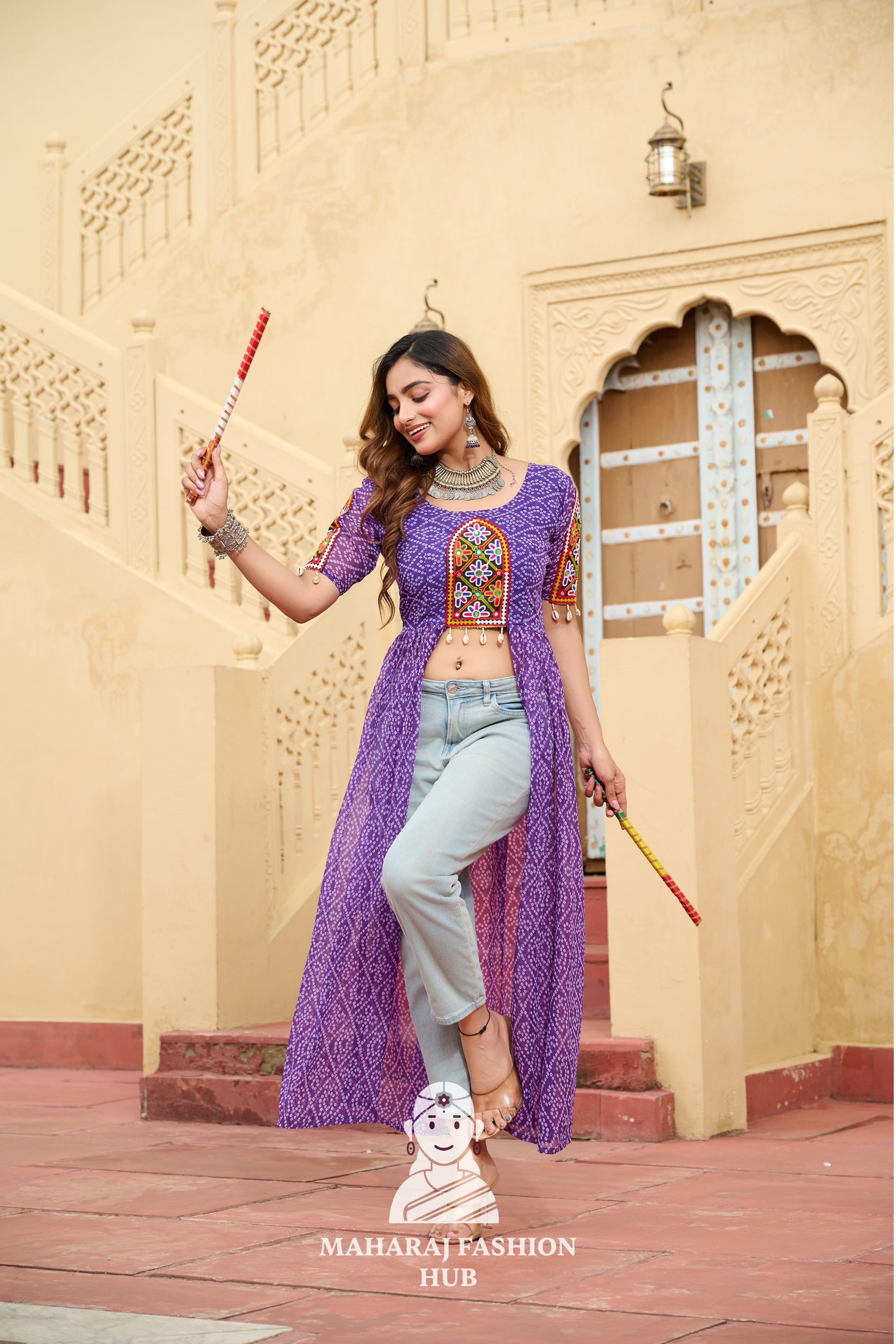 Premium Faux Georgette Bandhani Kutchi Patchwork Kurti for Festive Style 🌸🪔