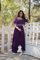 Stunning Beads Embroidered Gown in Faux Blooming Fabric