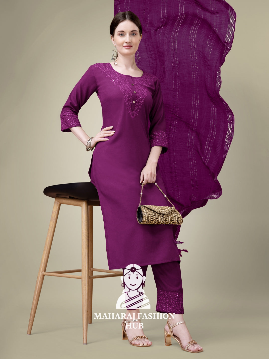 Maharaj Fashion Hub Women's Elegant Kurti Pant Dupatta Set