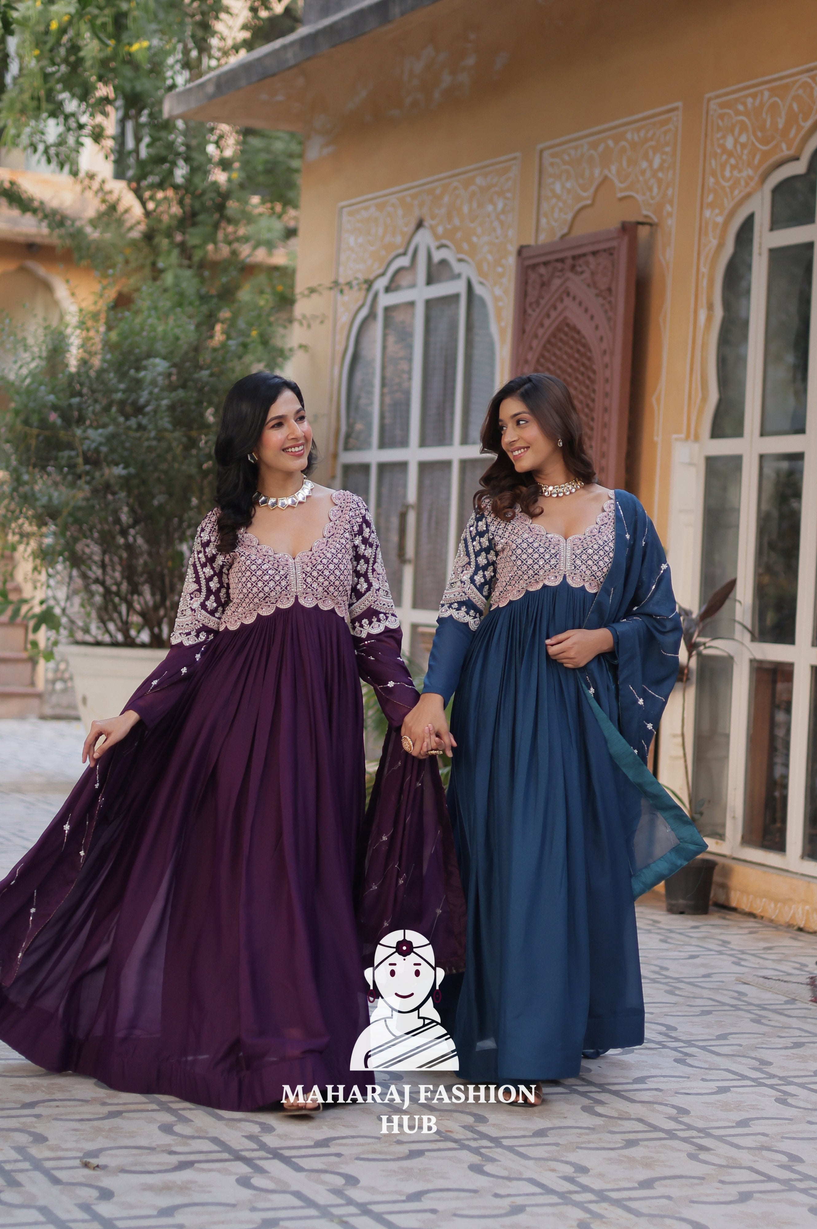 👗 Elegant Beaded Gown Set with Full Sleeves & Cotton Lining - Combo Offer Gown
