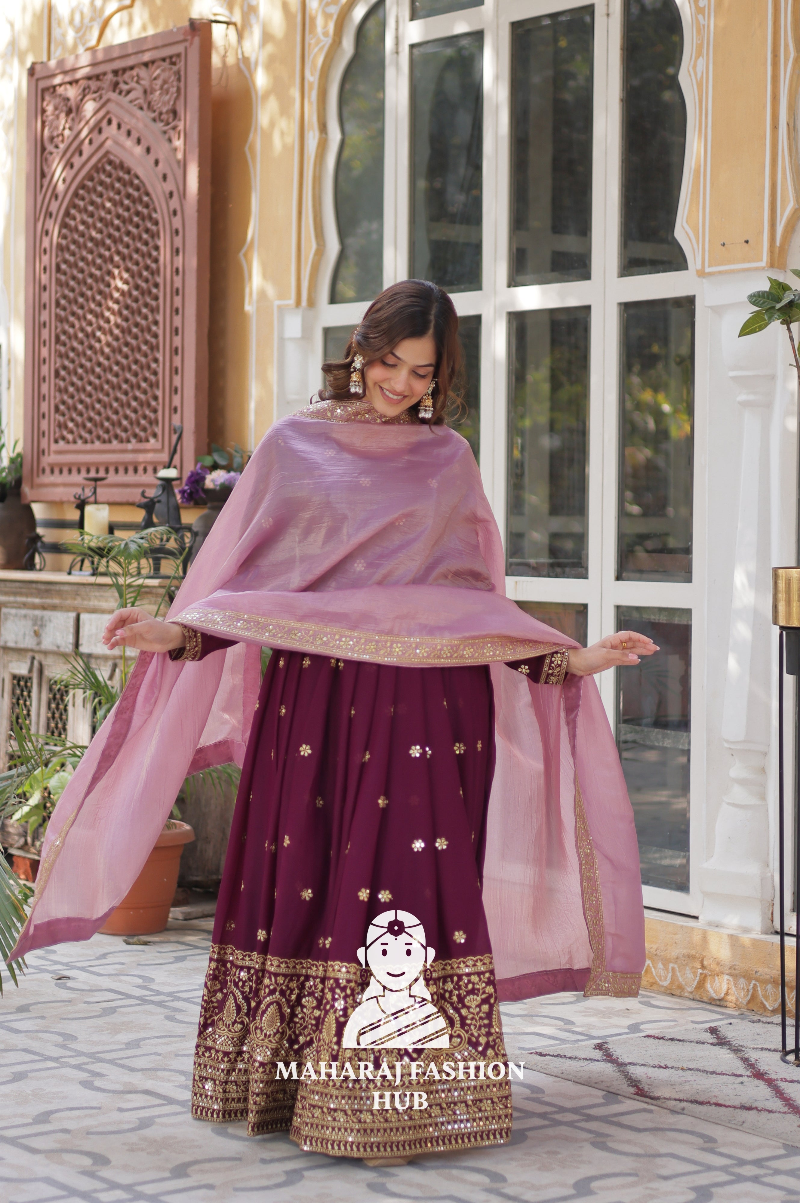 🧵 Full-Sleeve Gown in Star Georgette with Fancy Finish - Special Designer Gown