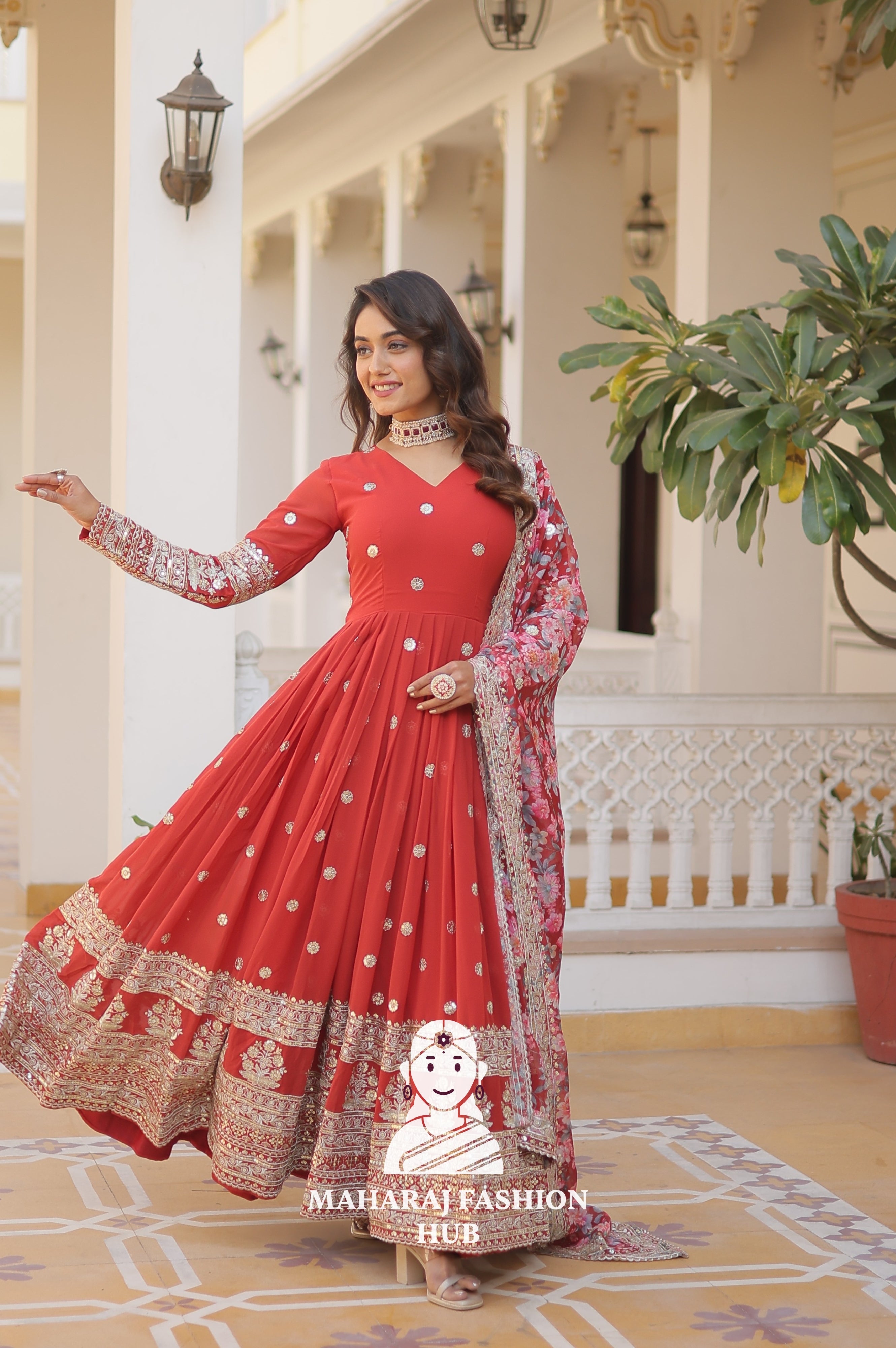 Elegant Faux Georgette Gown with Cutwork Tabby Silk Dupatta