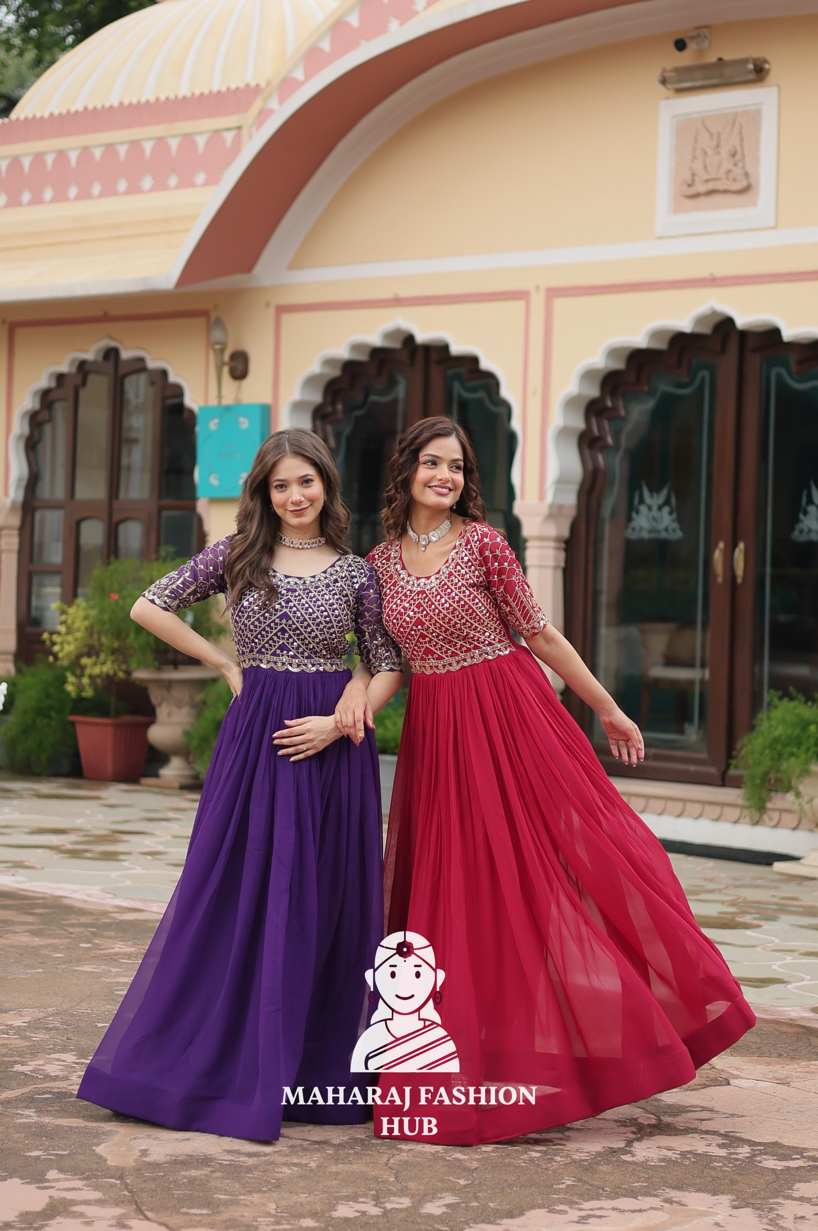 Stunning Embroidered Fabric Gown with Classic Round Neck - Combo Offer Gown