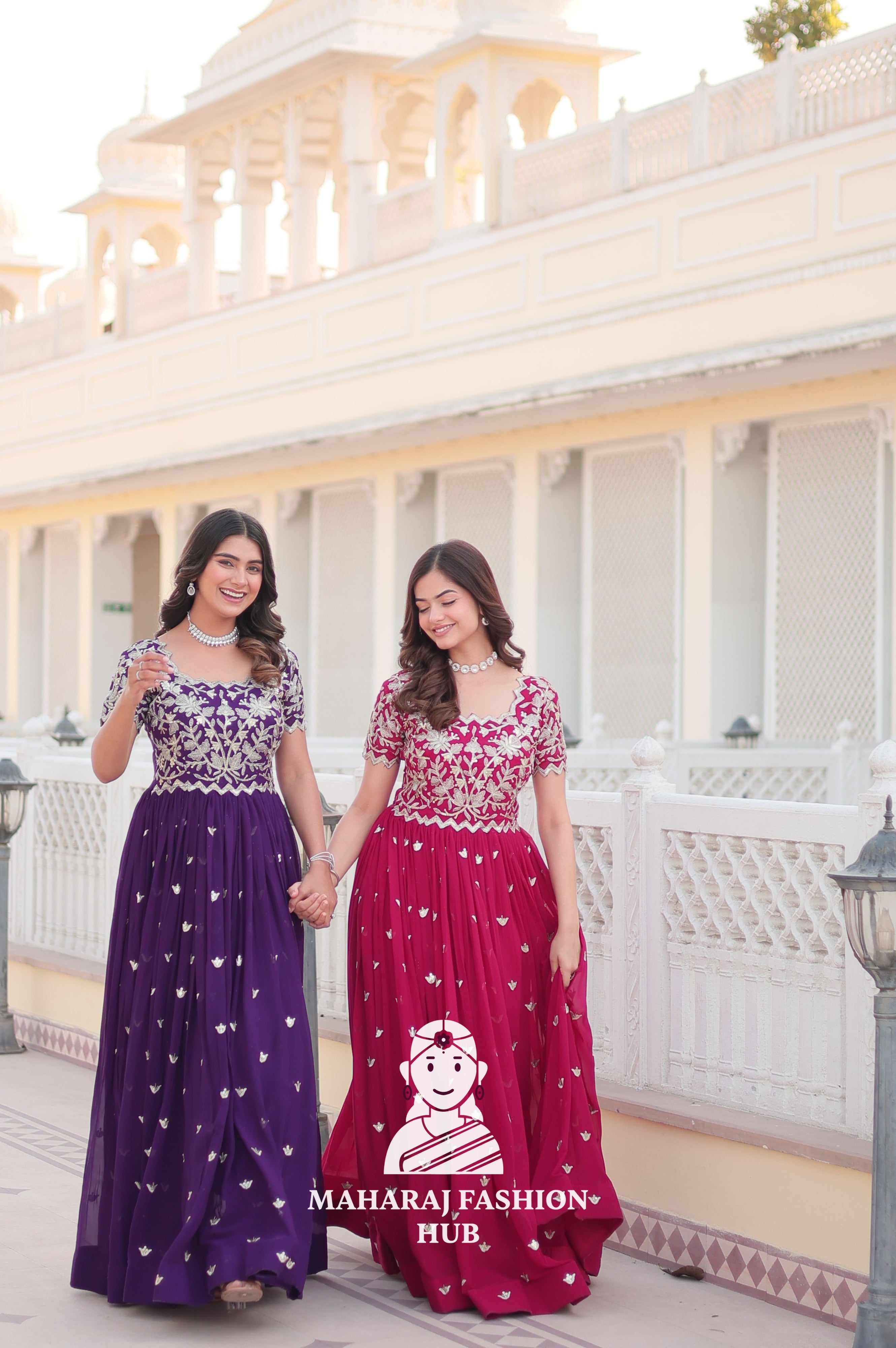 Round Neck Faux Blooming Special Designer Gown with Full Inner Lining - Combo Offer Gown