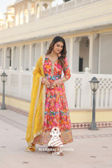 Zari & Sequins Russian Silk Gown with 3.5M Flair and Dupatta