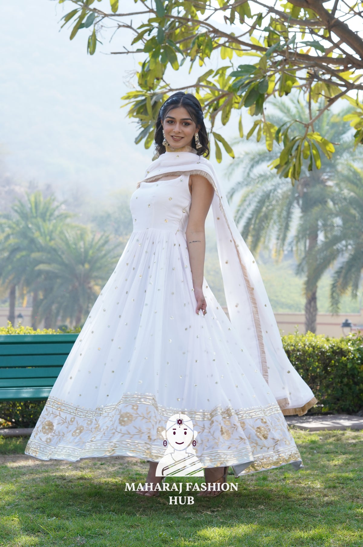 Sequins Embroidered Sleeveless Gown in Faux Blooming with Designer Lace Dupatta