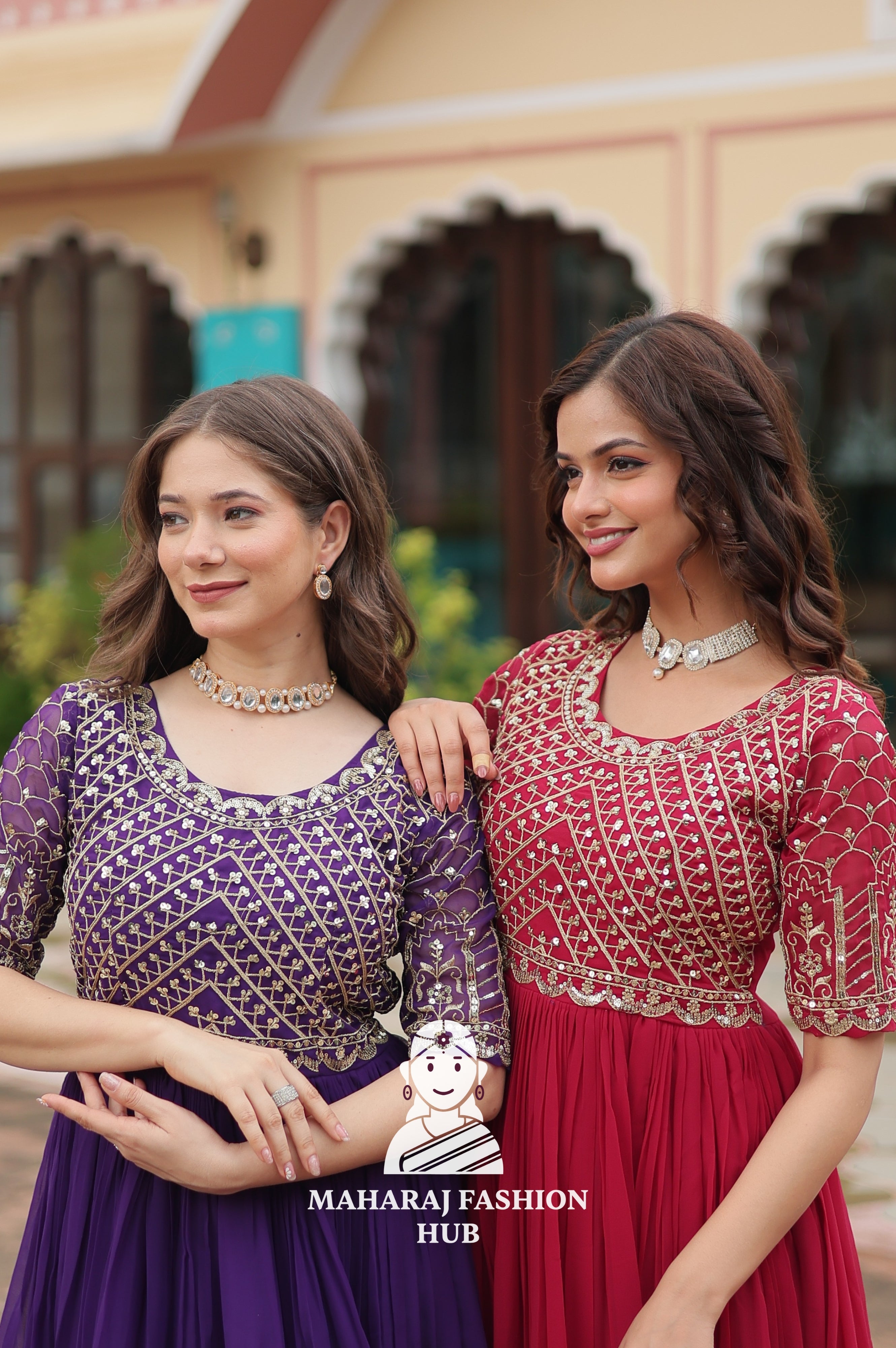Stunning Embroidered Fabric Gown with Classic Round Neck - Combo Offer Gown