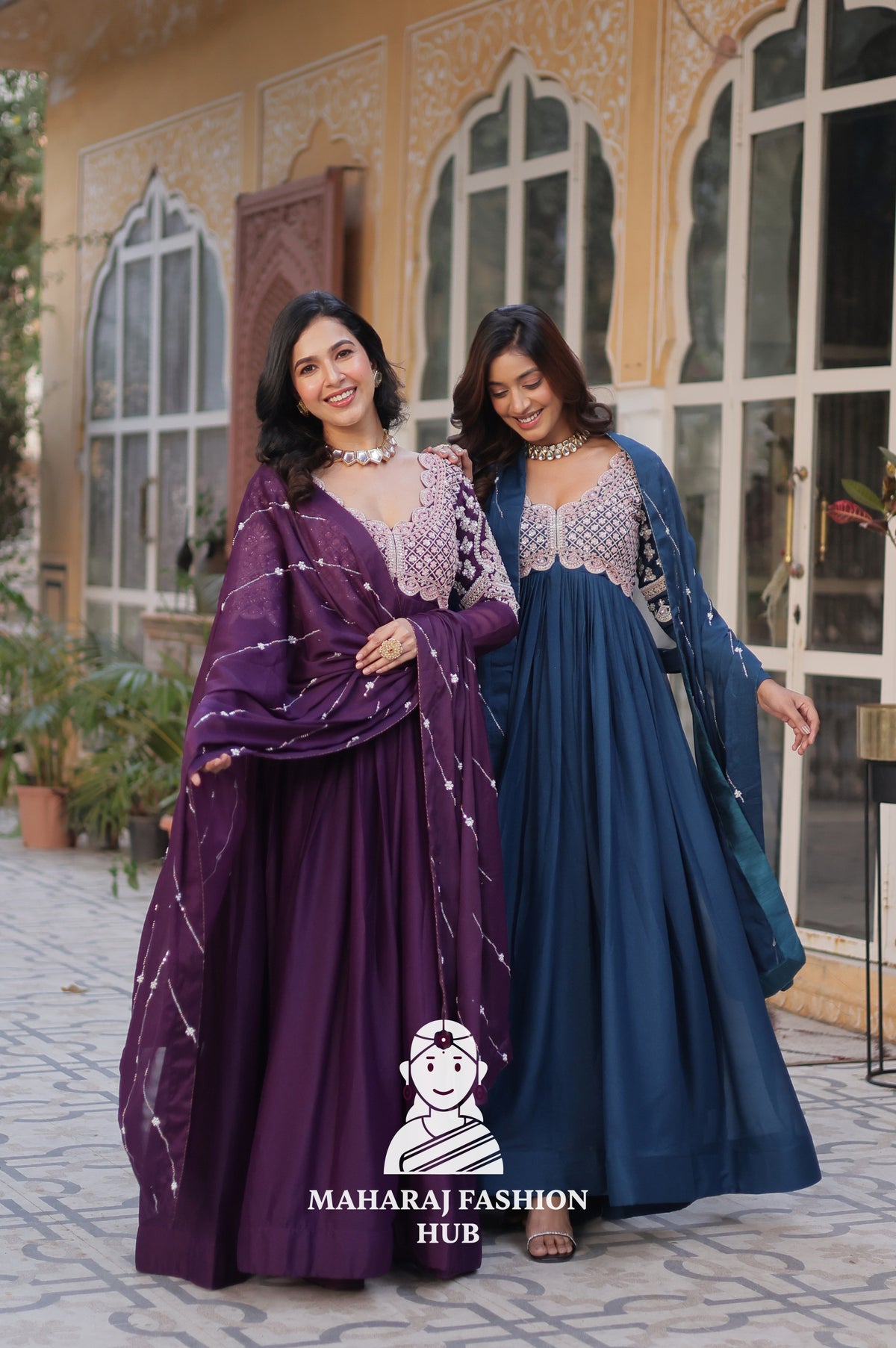 👗 Elegant Beaded Gown Set with Full Sleeves & Cotton Lining - Combo Offer Gown