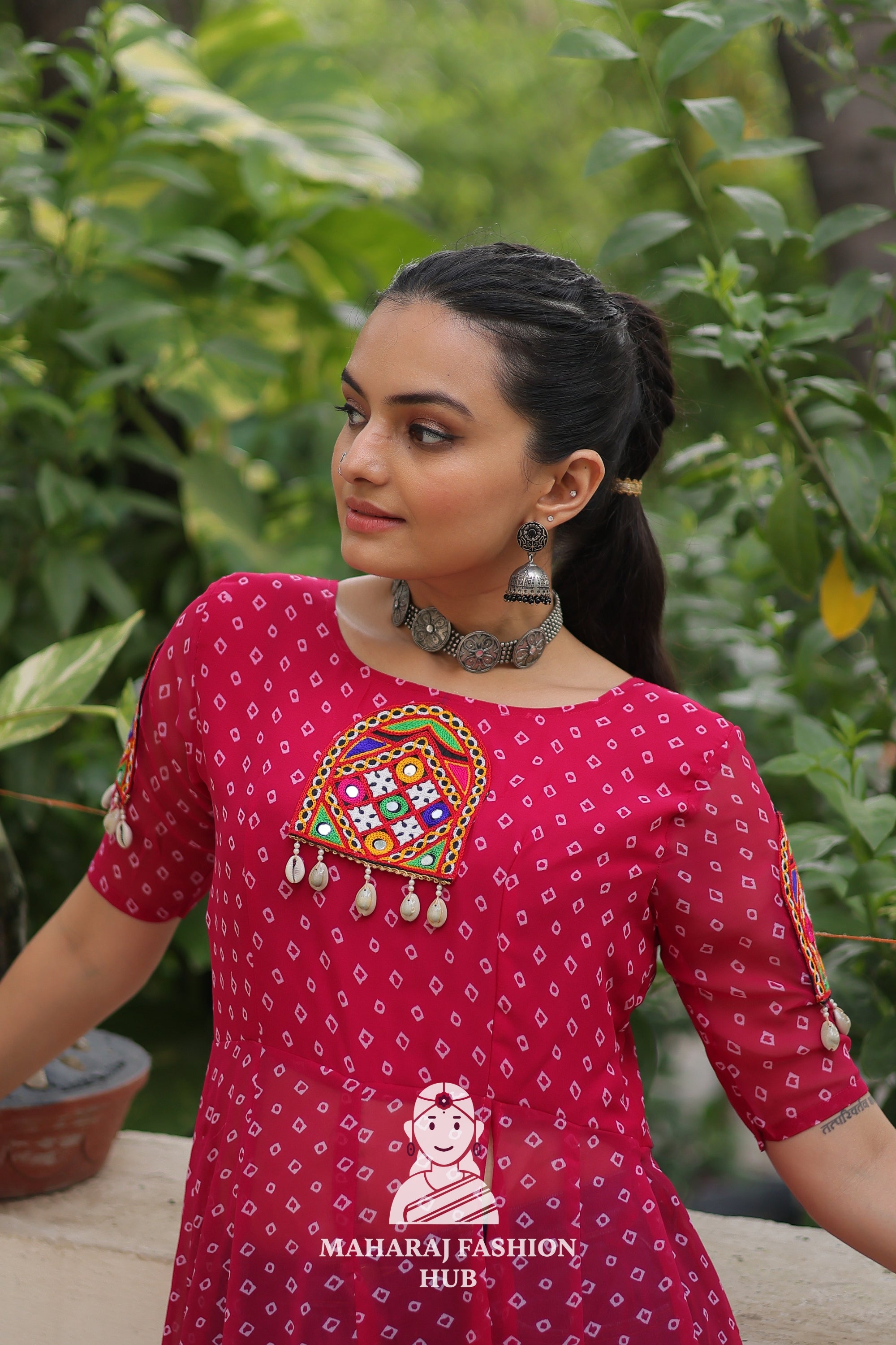 Traditional Bandhani Patchwork Half Sleeve Navratri Kurti for Women 🌸🪔