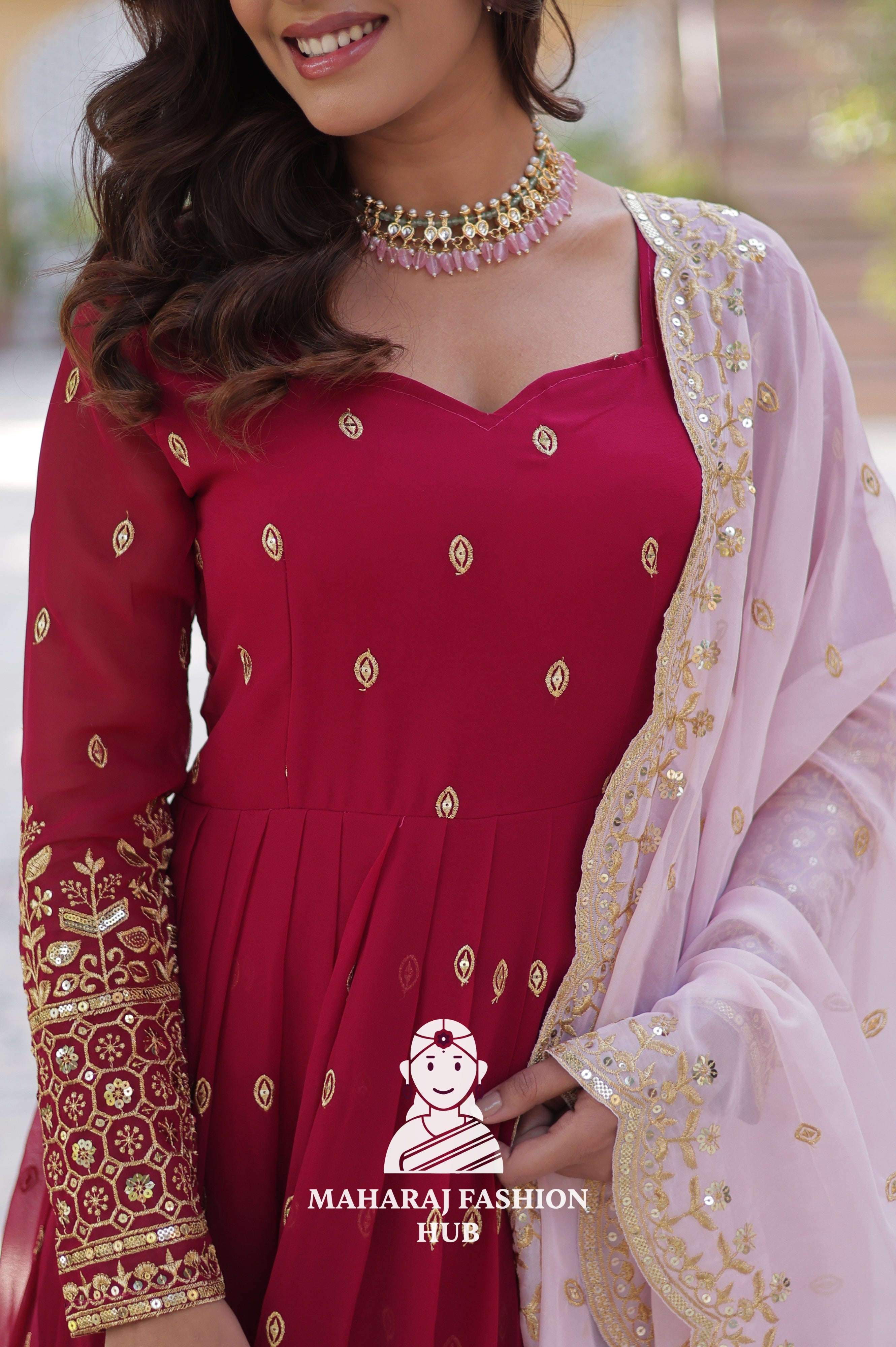 🧵 Zari Sequins Faux Blooming Gown with Designer Dupatta - Special Designer Gown
