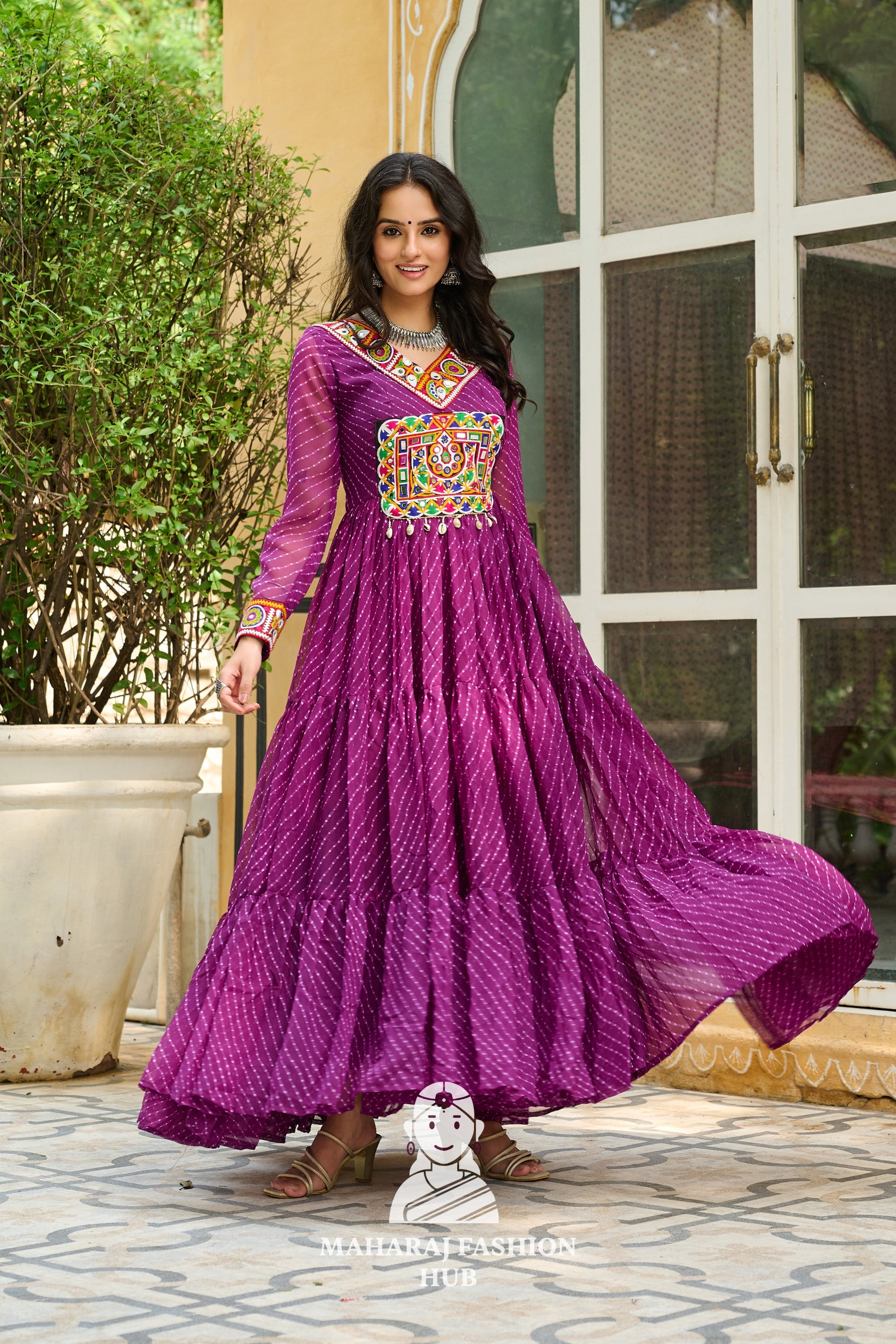 Navratri - Festive Laheriya Kutchi Patch Faux Georgette Navratri Gown Design 🎶👑