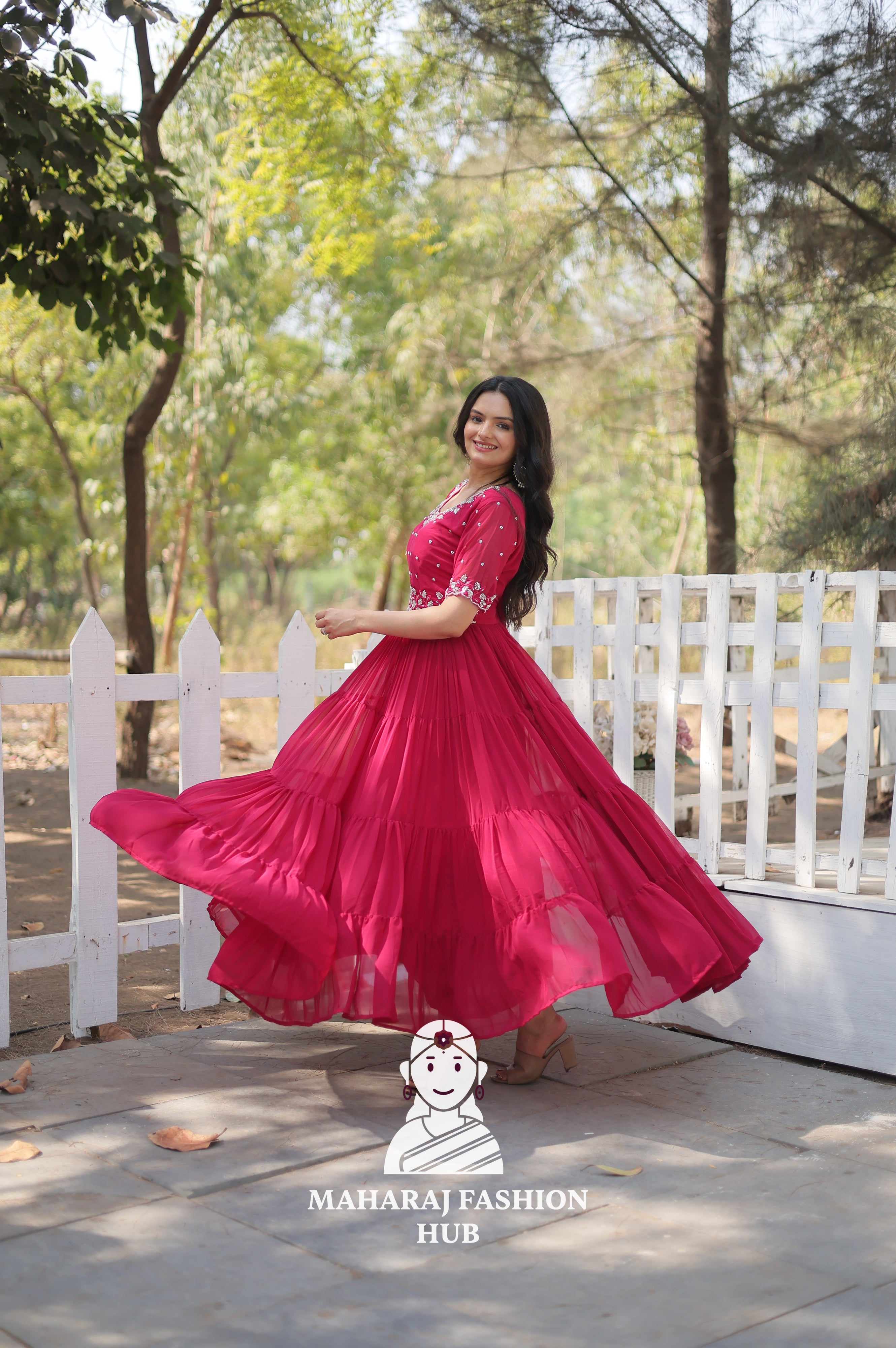 Elegant Round Neck Gown Featuring Beads Work Detailing