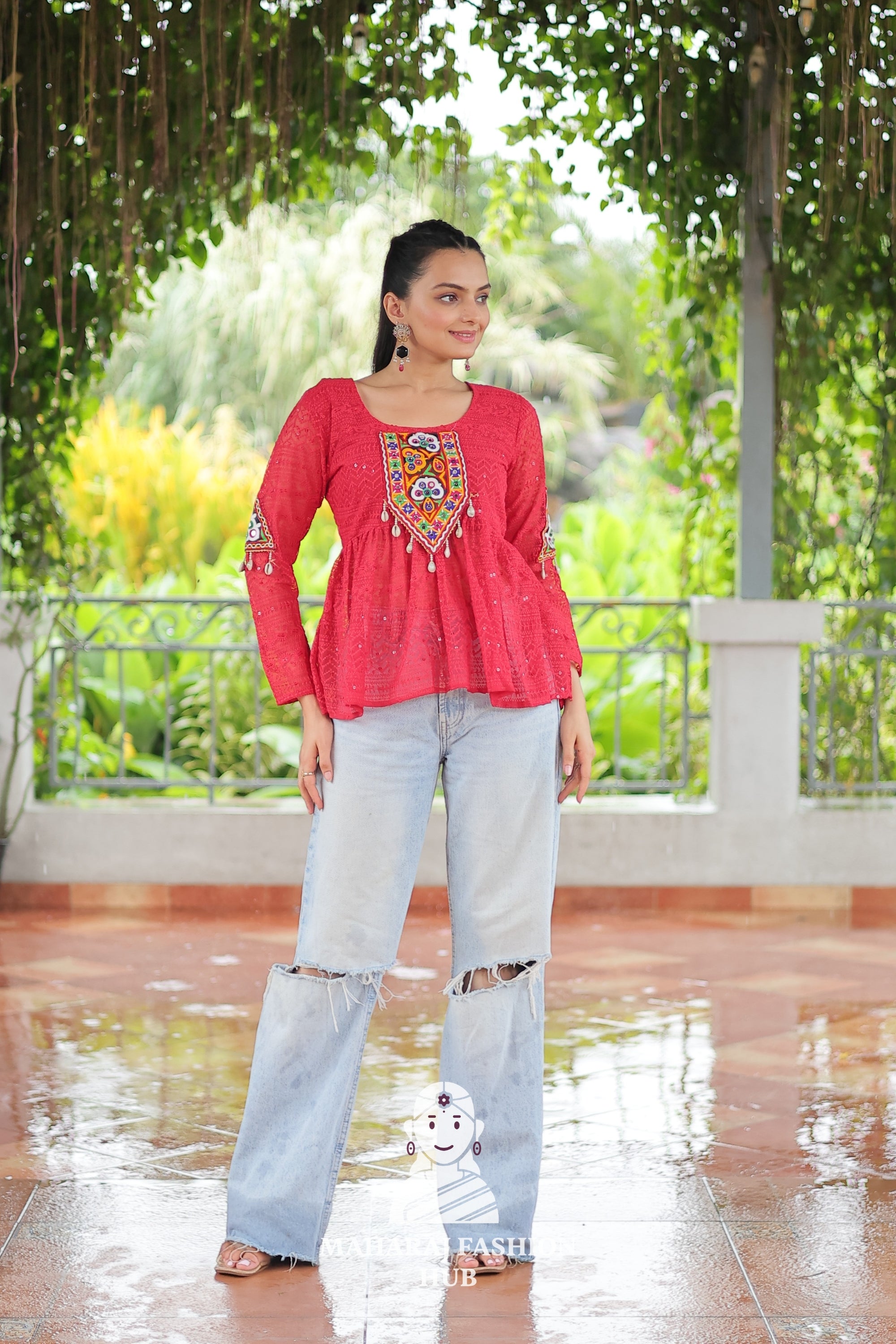 Premium Georgette Peplum Top with Kutchi Patch Schiffli Work 🎨🪔