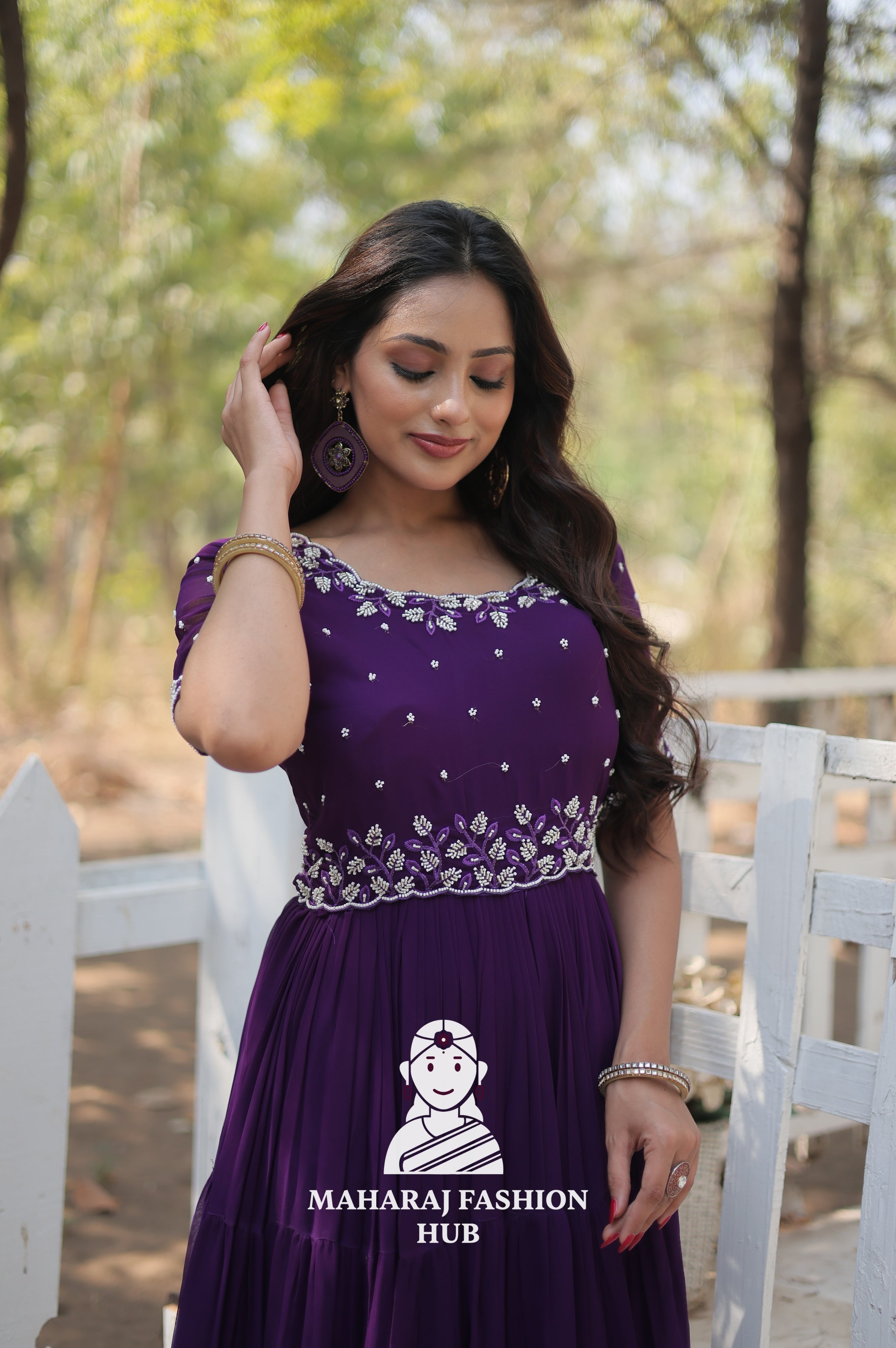 Stunning Beads Embroidered Gown in Faux Blooming Fabric