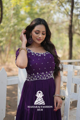 Stunning Beads Embroidered Gown in Faux Blooming Fabric