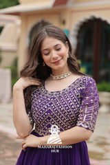 Designer Faux Blooming Gown with Zari Sequins Detailing