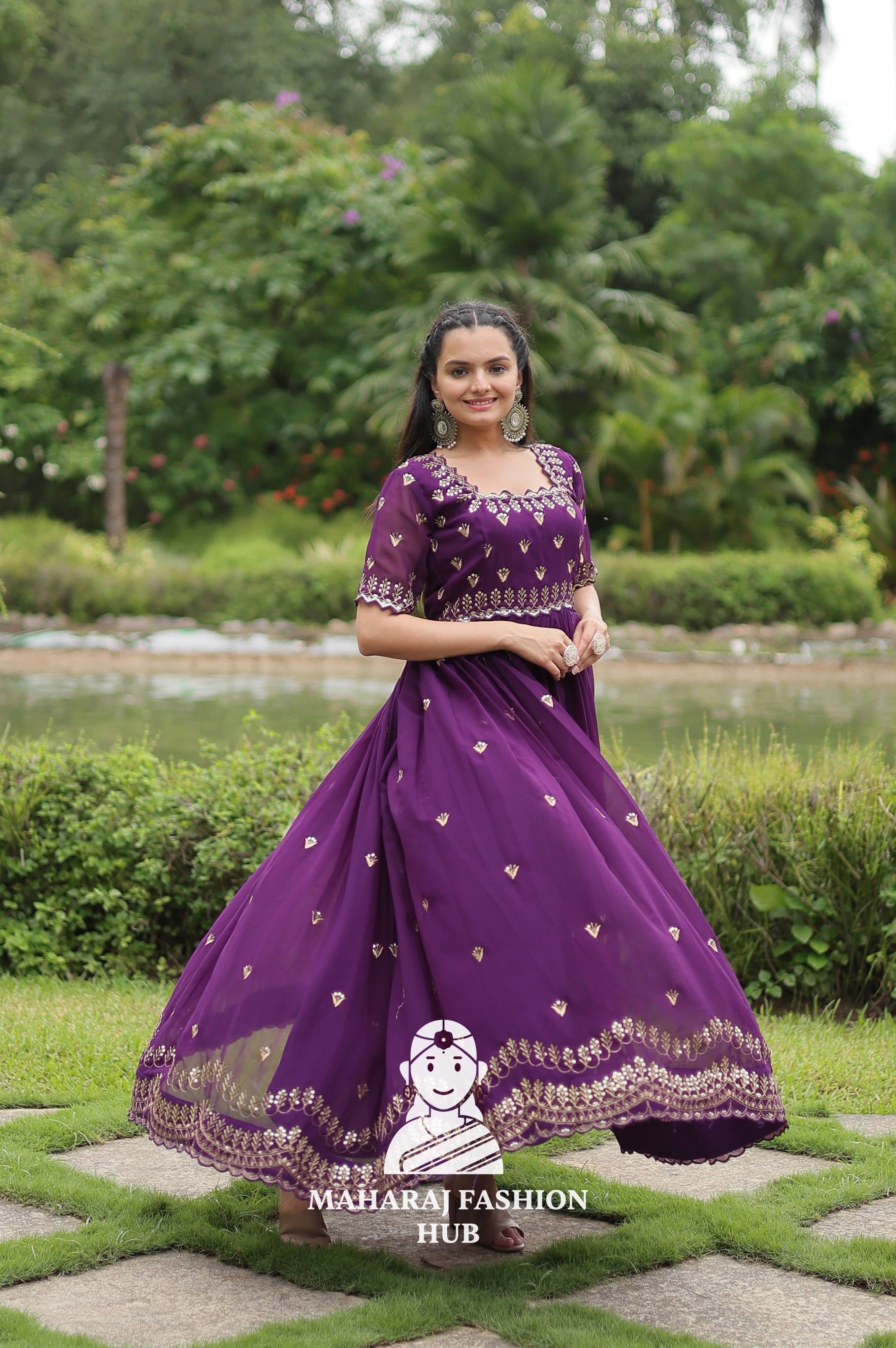 Designer Faux Blooming Fabric Gown with Modern Square Neck