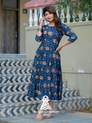 🎨 Navy Blue Ethnic Kurta with Printed Embroidery