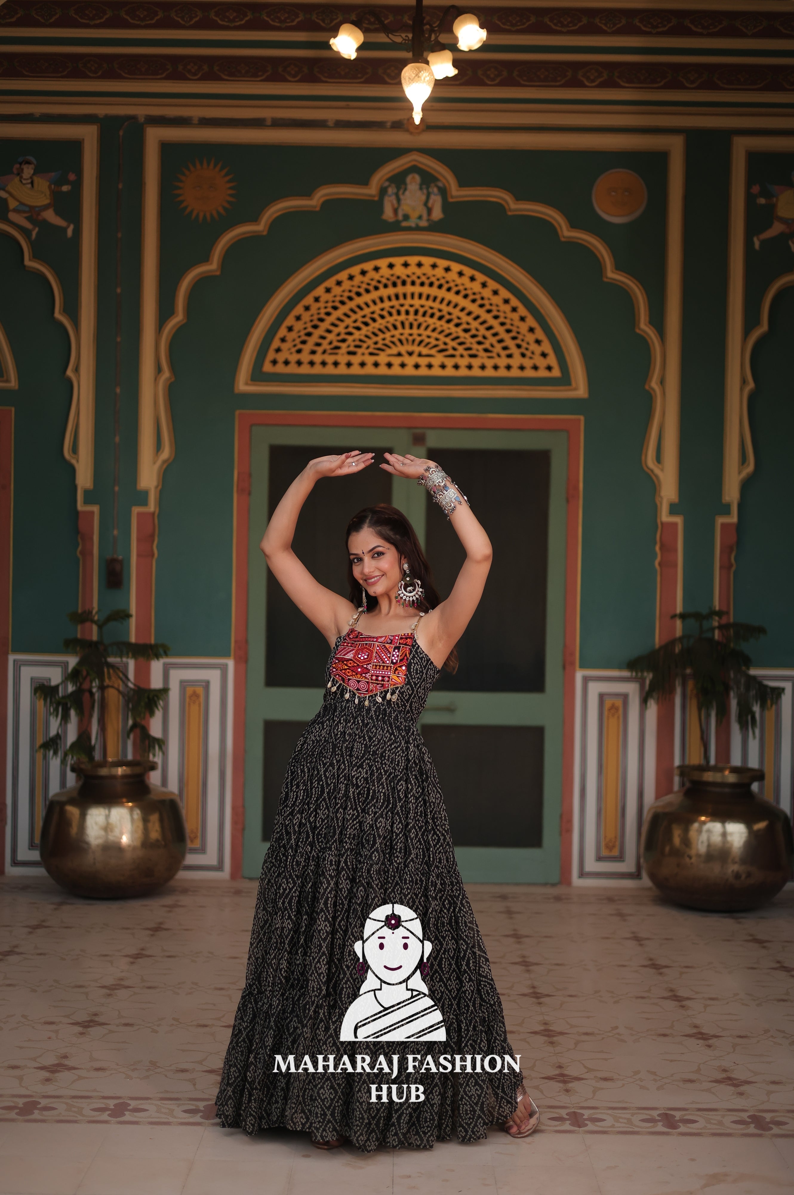 Elegant Bandhani Faux Georgette Gown Featuring Sleeveless Style