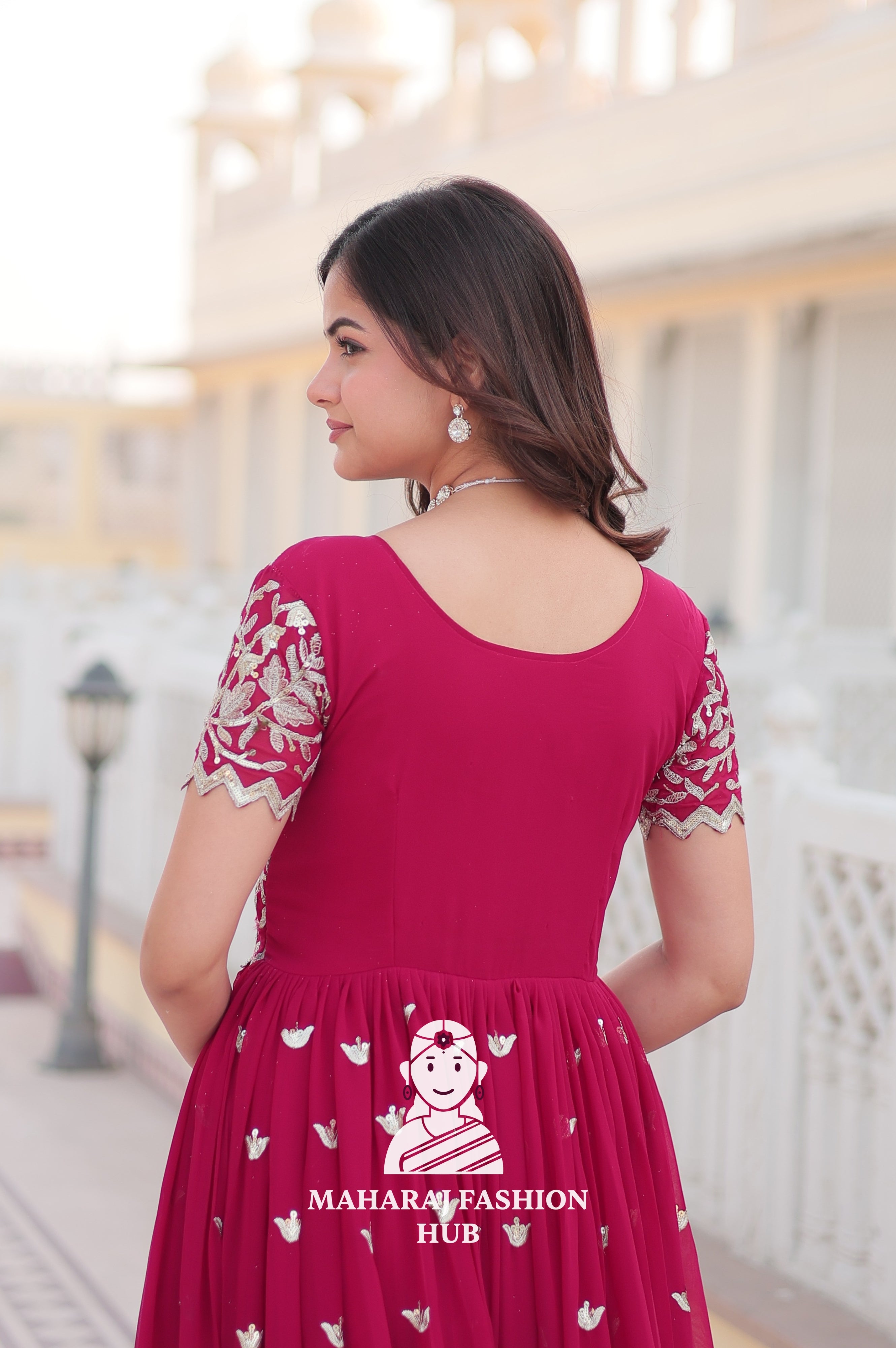 Canvas Patta Stitched Special Designer Gown with Embroidered Cut-Work Sleeves