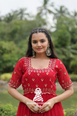 Sequins Embroidered Fabric Gown with Stylish Square Neck