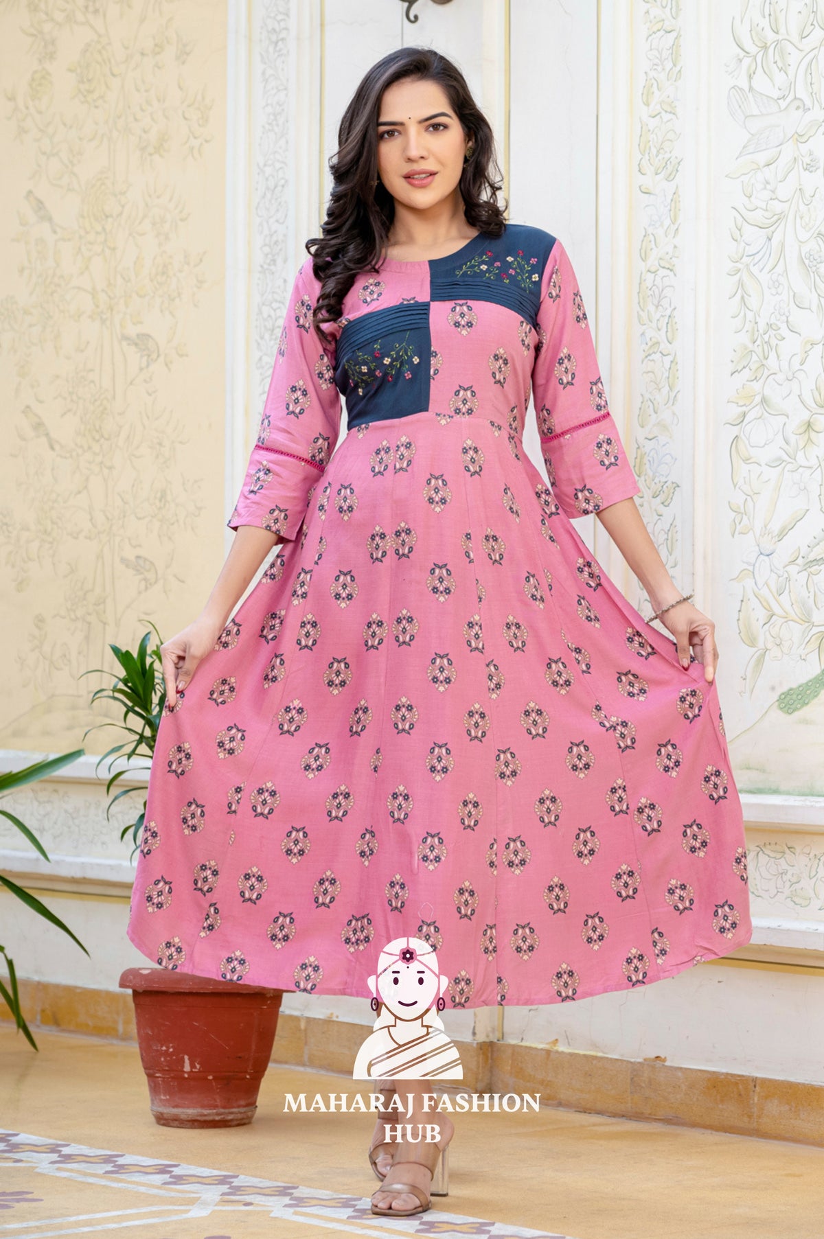 💜 Elegant Wine Rayon A-Line Kurta with Embroidery ✨