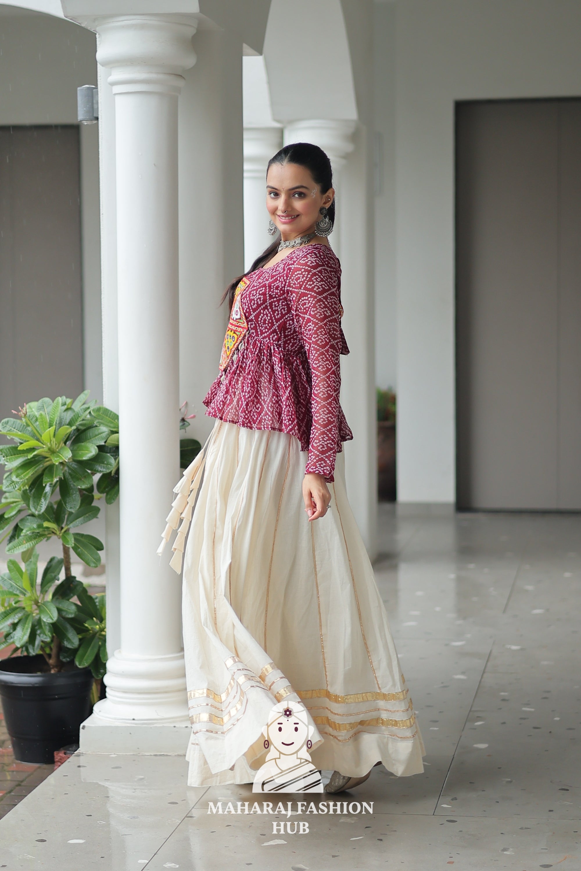 Navratri - Festive Lehenga Set – Bandhani Print Kutchi Work Top with Gota Patti Skirt 👑🌺