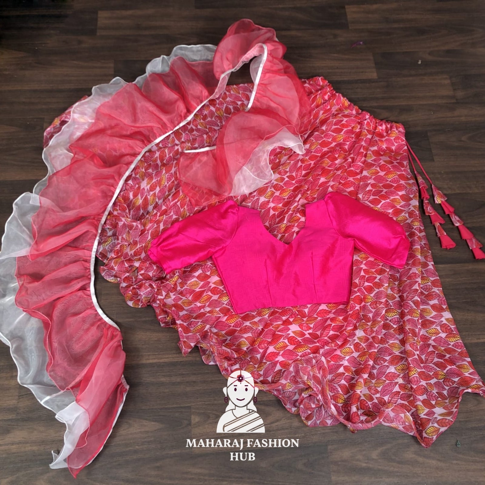 Chinnon Printed Flared Skirt with Phantom Silk Blouse for Weddings