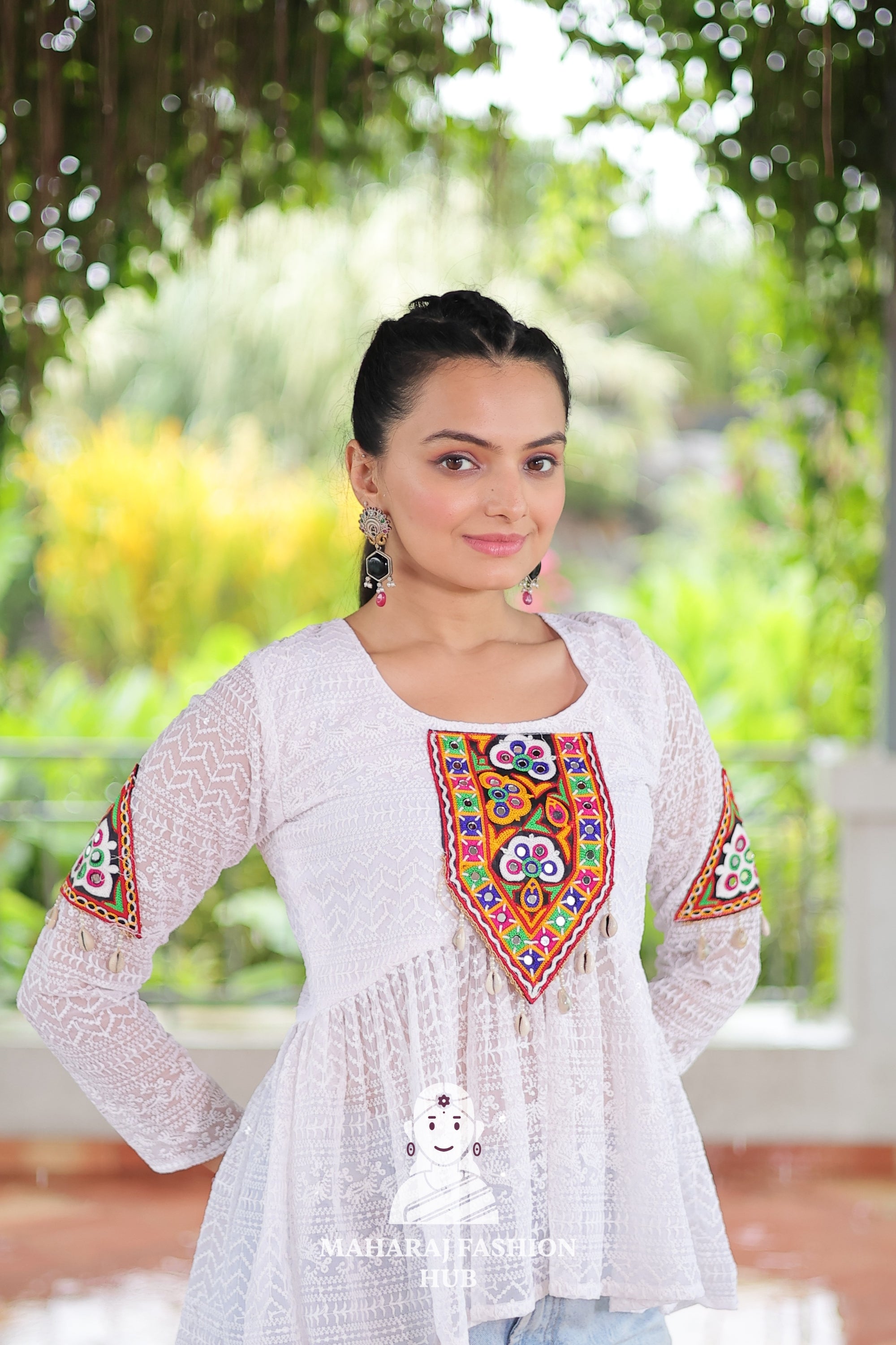 Celebrate Traditions – Stylish Schiffli Kutchi Patchwork Peplum Top 💫🎶