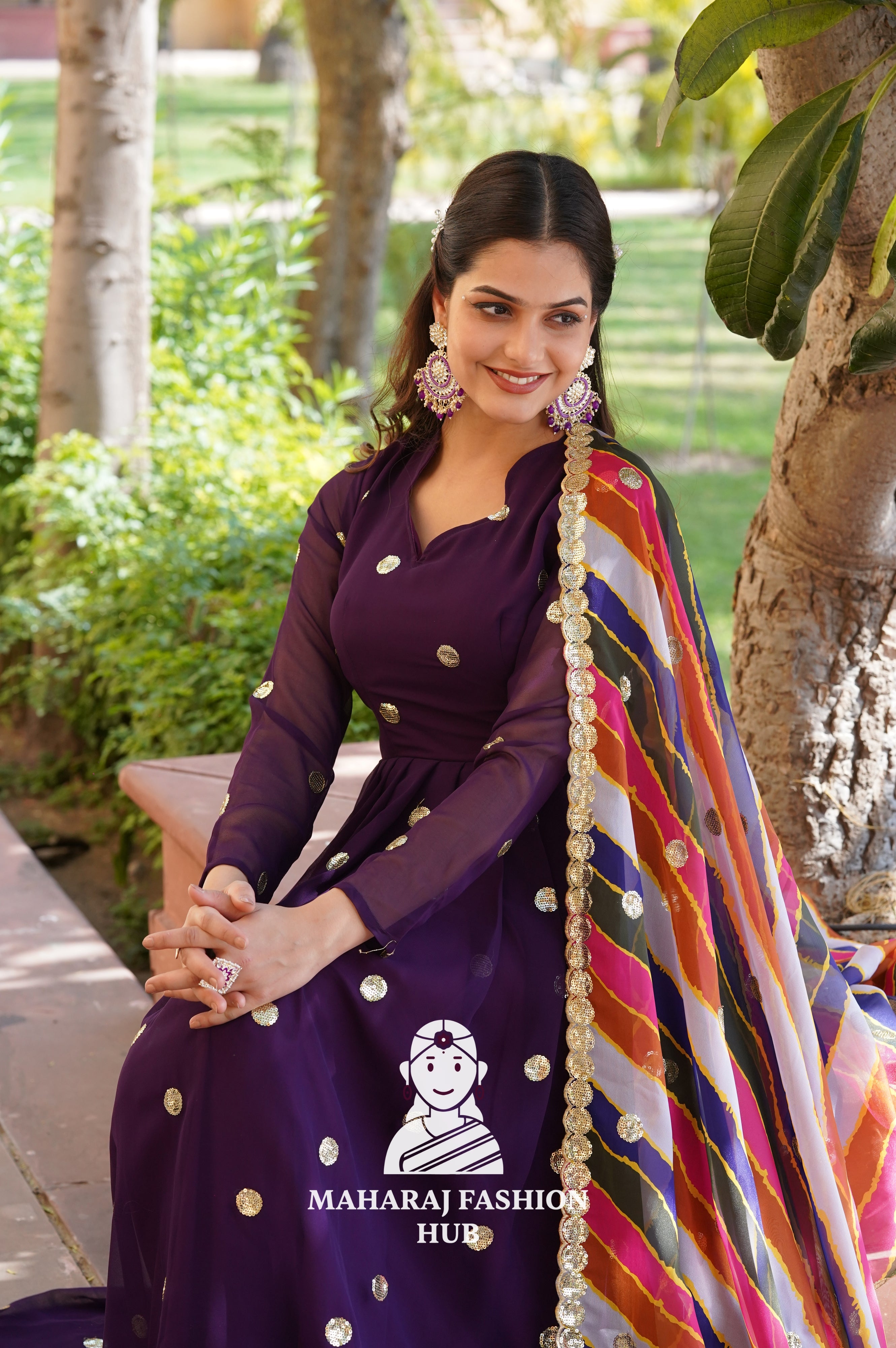 Special Designer Gown Set in Faux Blooming with Embroidered Silk Dupatta