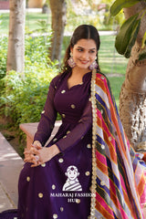 Special Designer Gown Set in Faux Blooming with Embroidered Silk Dupatta