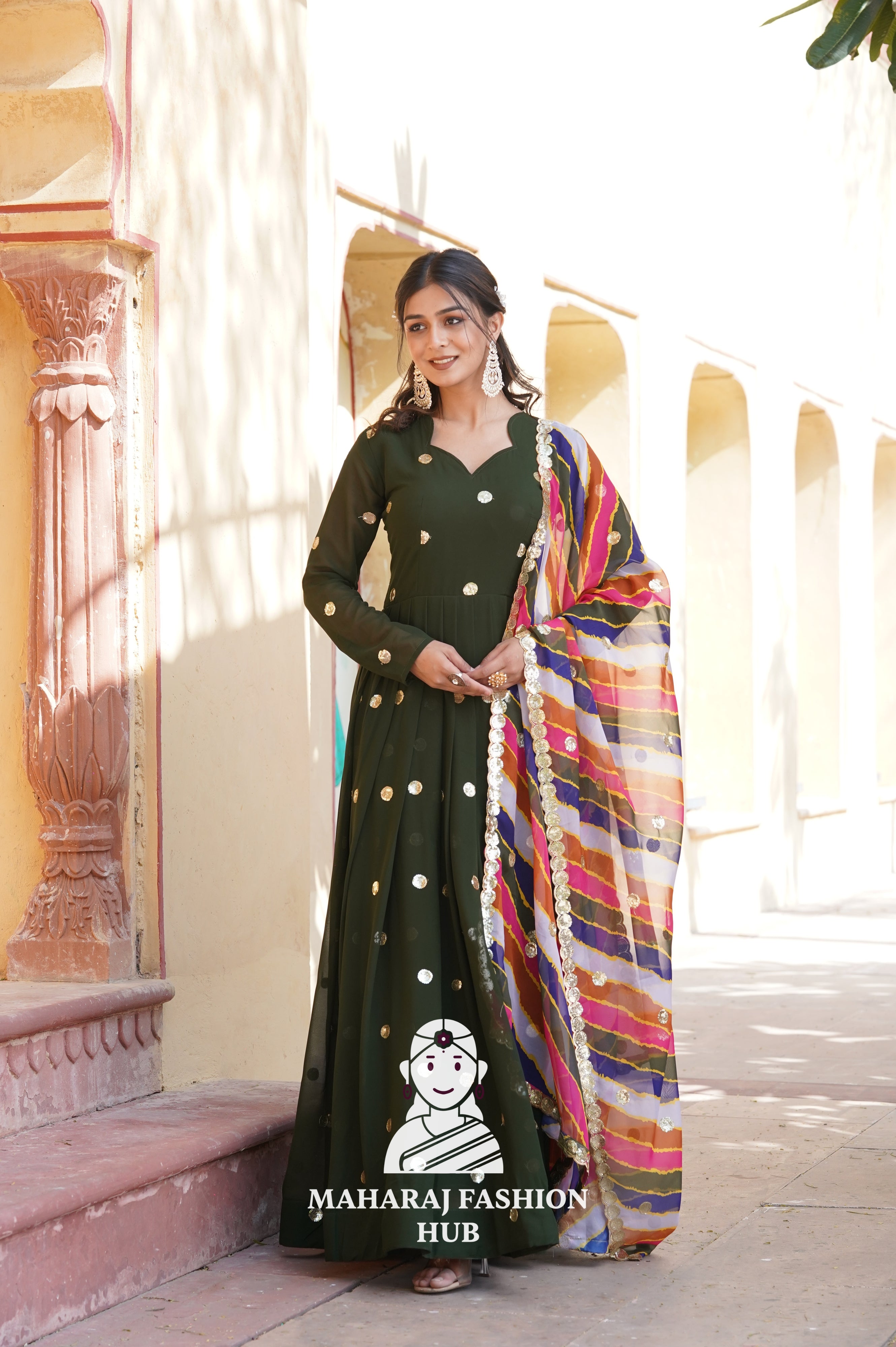 Elegant Faux Blooming Special Designer Gown with Contrast Silk Dupatta