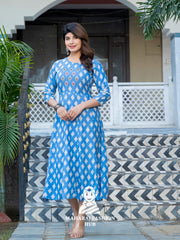 🌤️ Soft Rayon Sky Blue Kurta – Printed & Embroidered