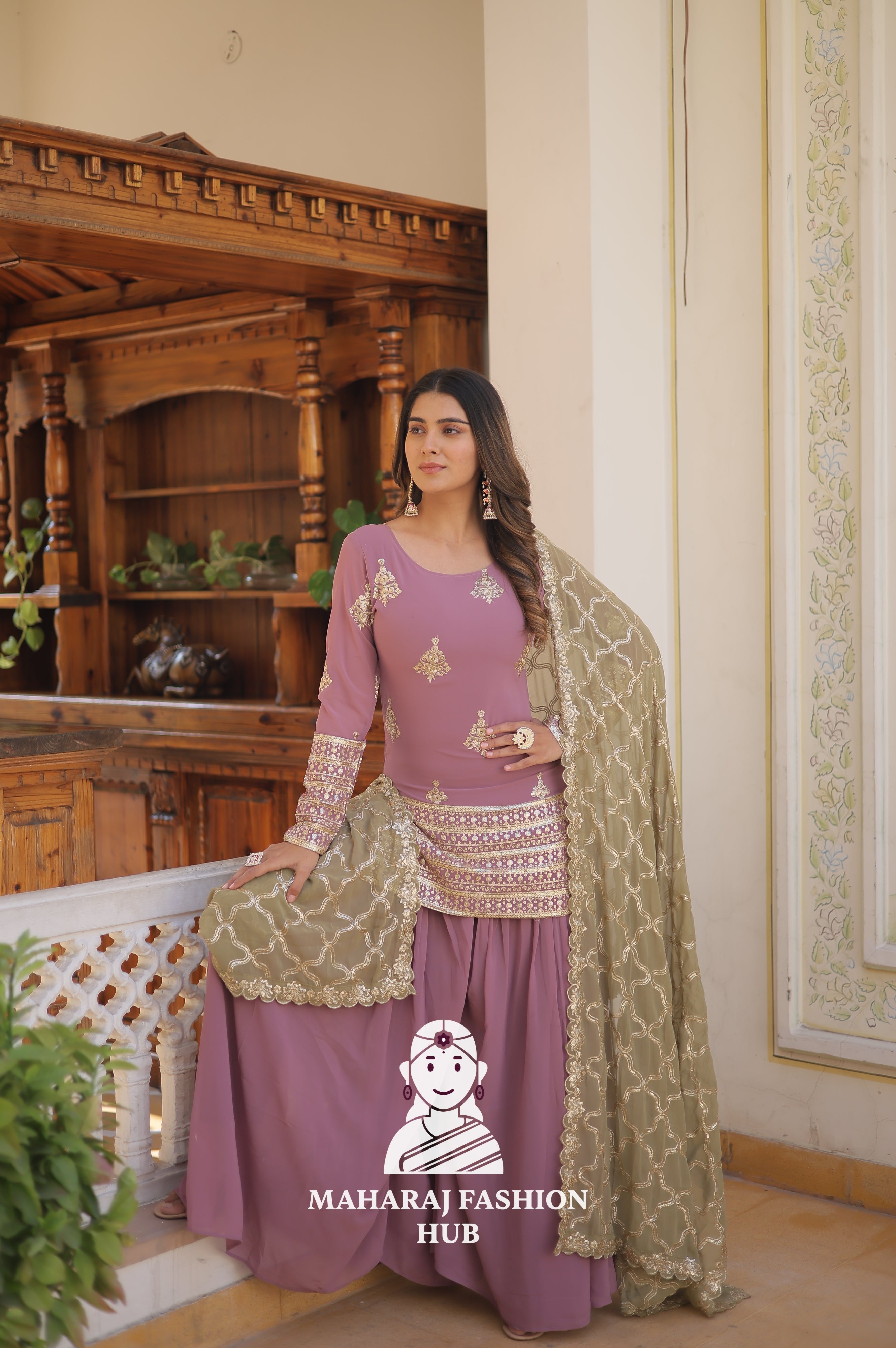 3-Piece : Sequins & Thread Work Faux Georgette Suit for Partywear Special Designer Gown