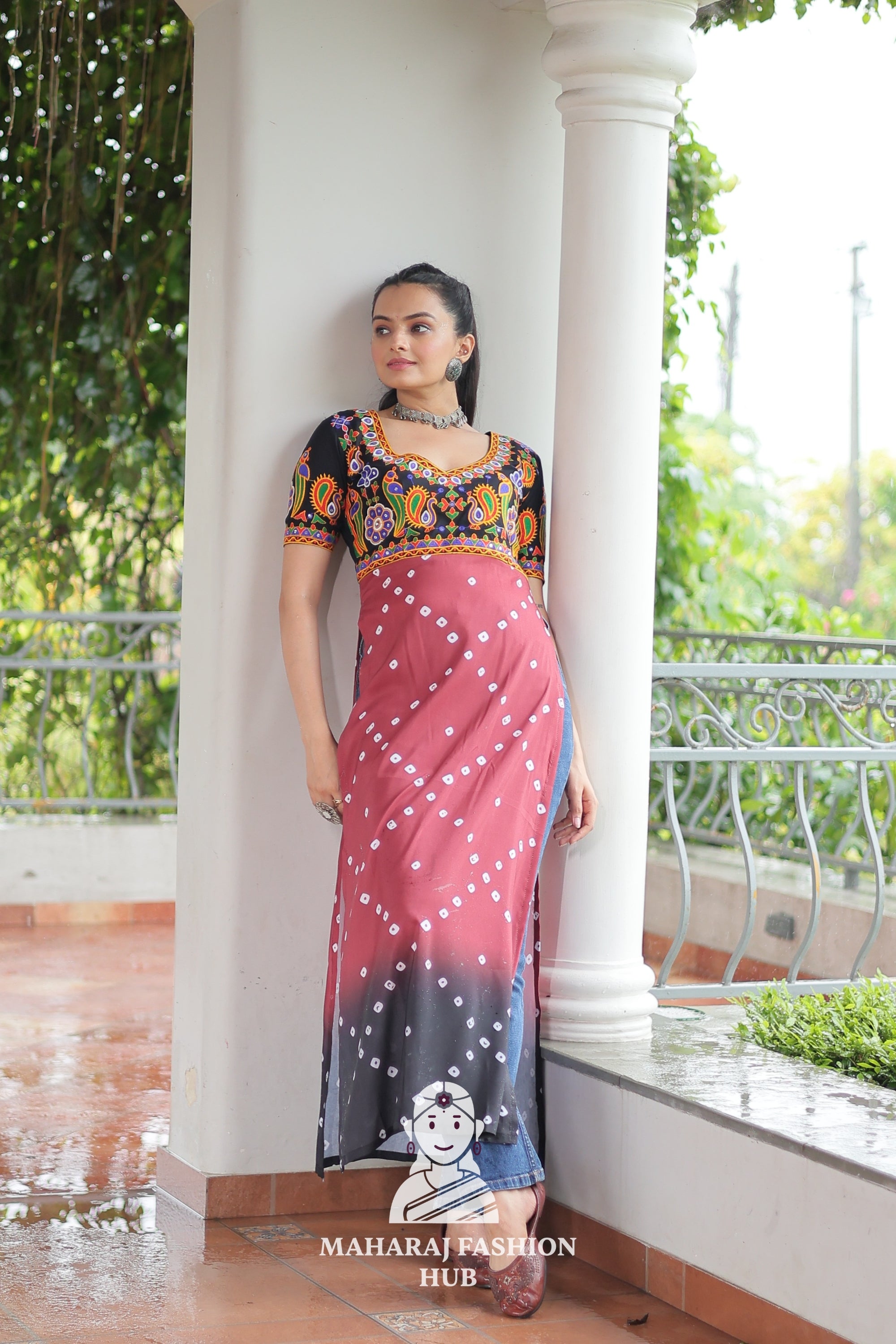 Premium Faux Georgette Bandhani Kutchi Patchwork Kurti for Festive Style 🌸🪔