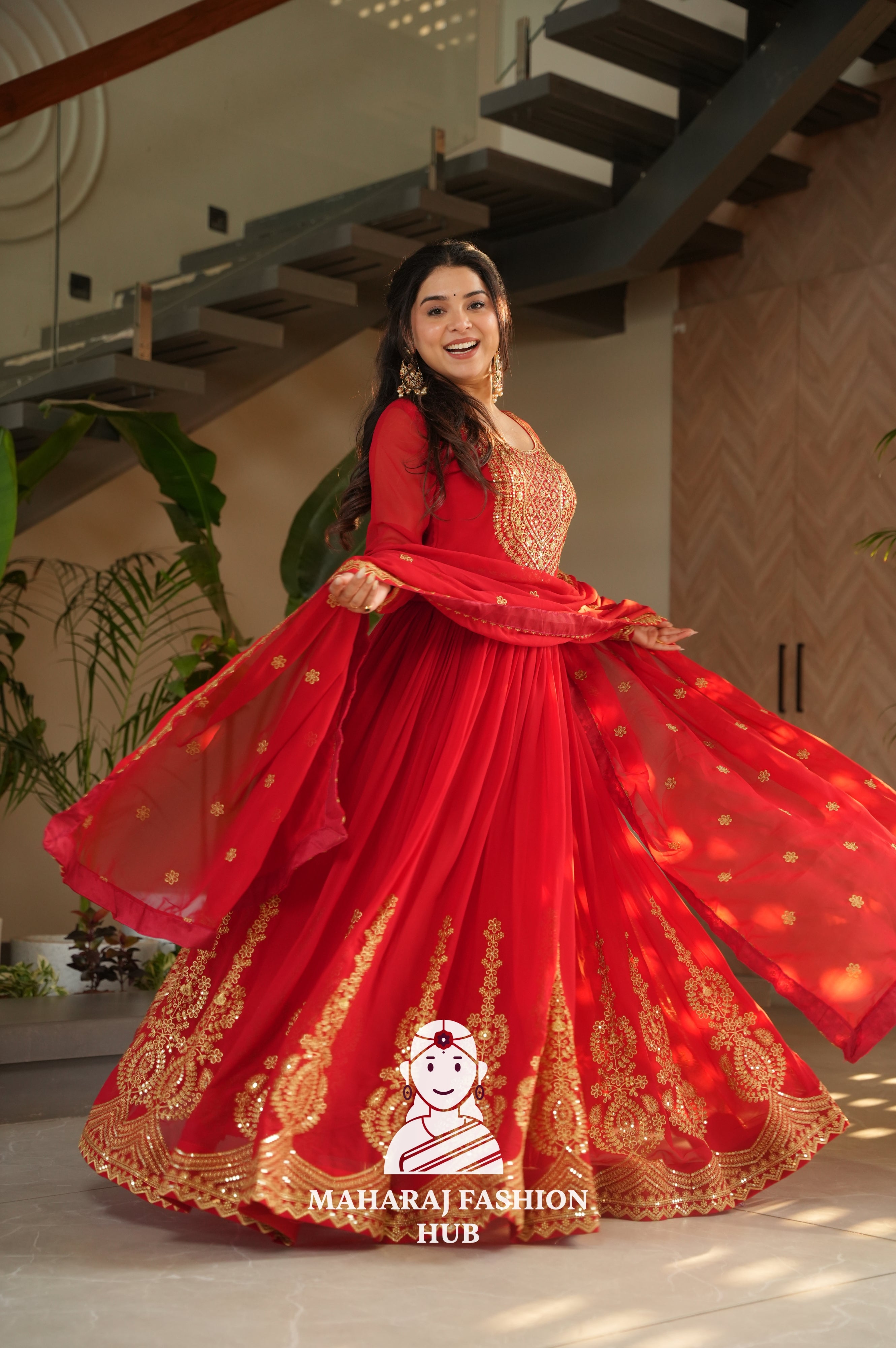 🌟 Traditional Glamour with Modern Comfort in Faux Blooming Gown - Special Designer Gown