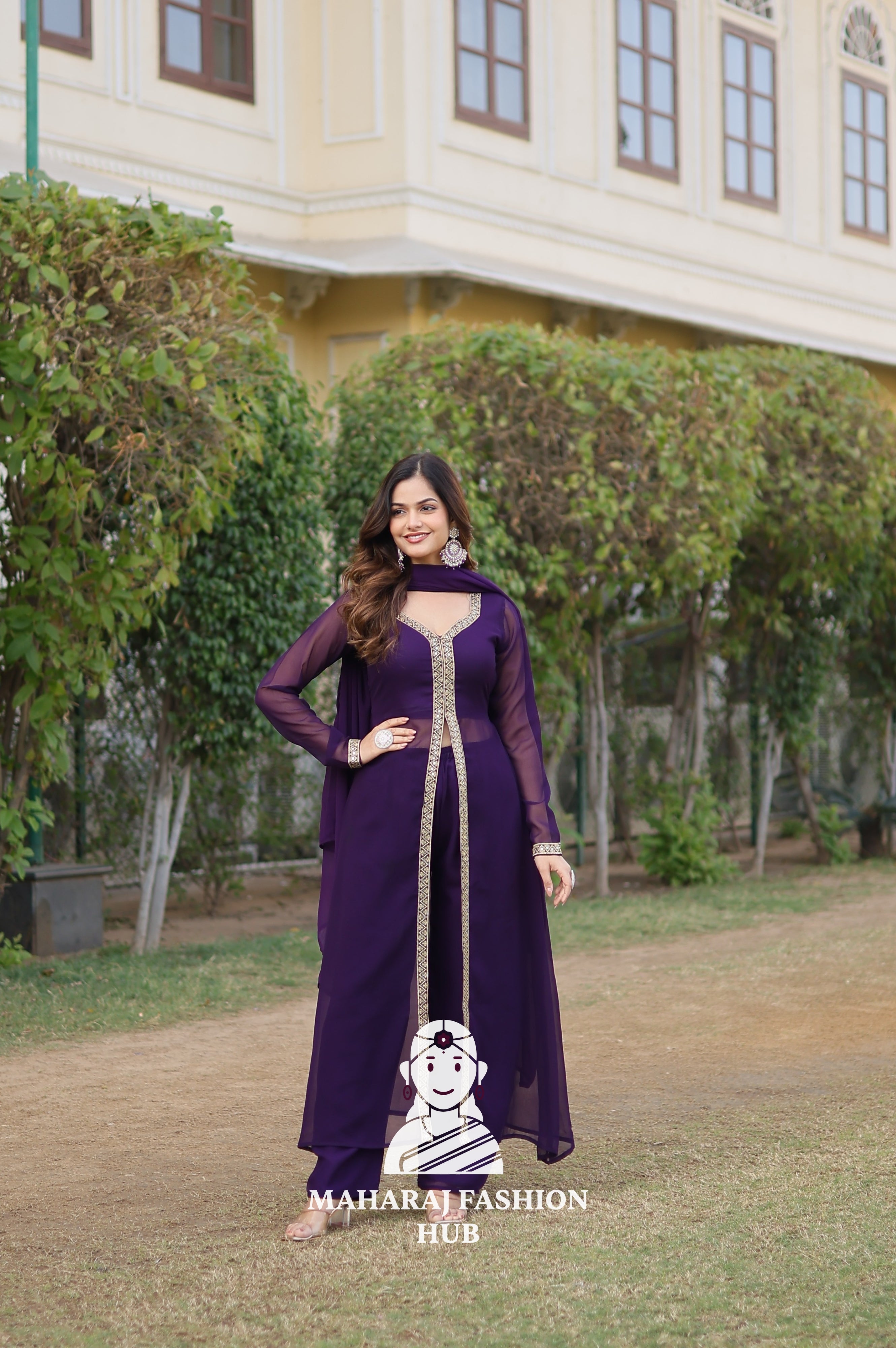 Elegant Faux Blooming Suit with Embroidery & Comfort Fit