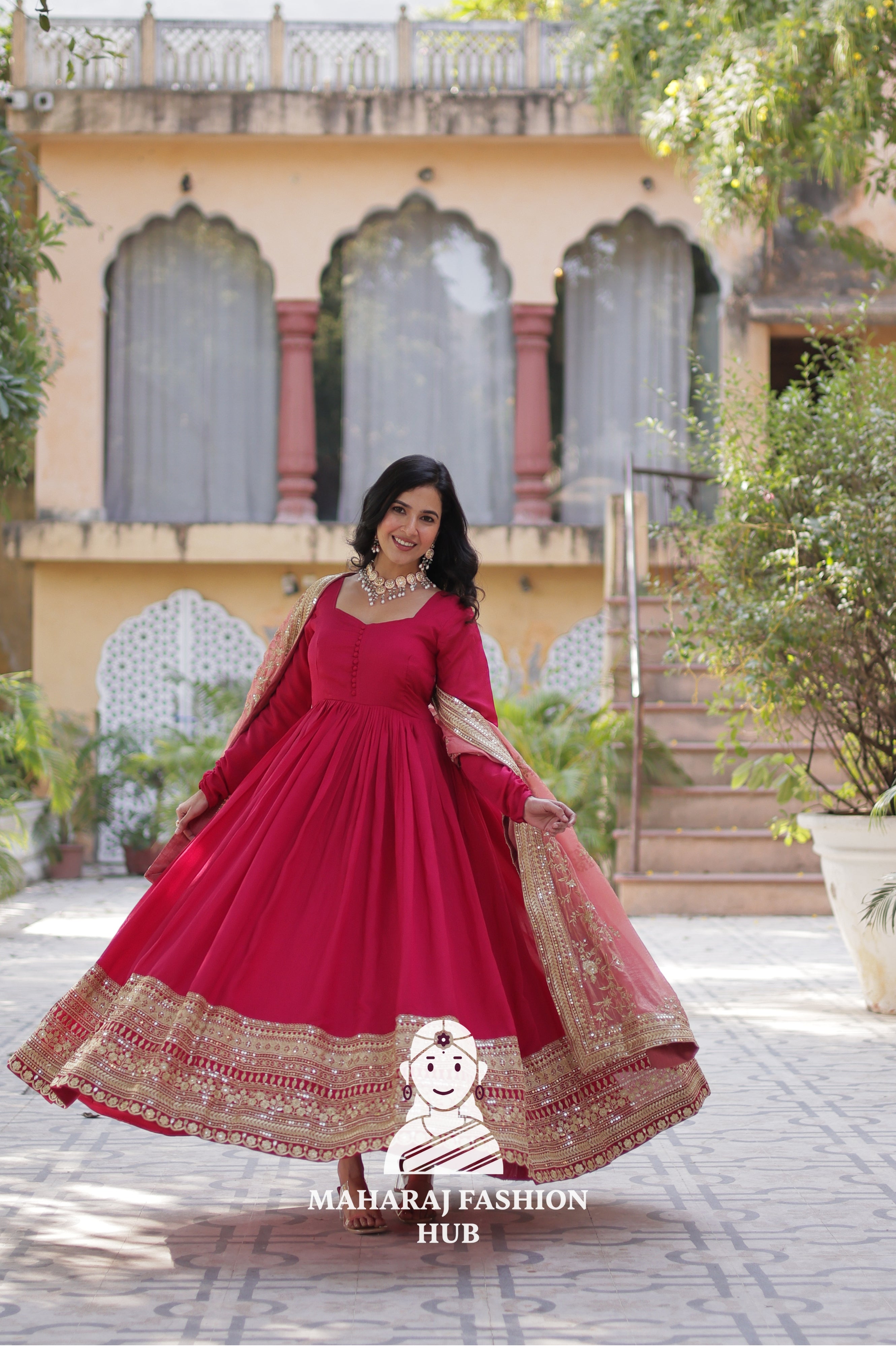 ✨ Shimmer Vichitra Gown with Rich Sequins & Fendi Dupatta - Special Designer Gown